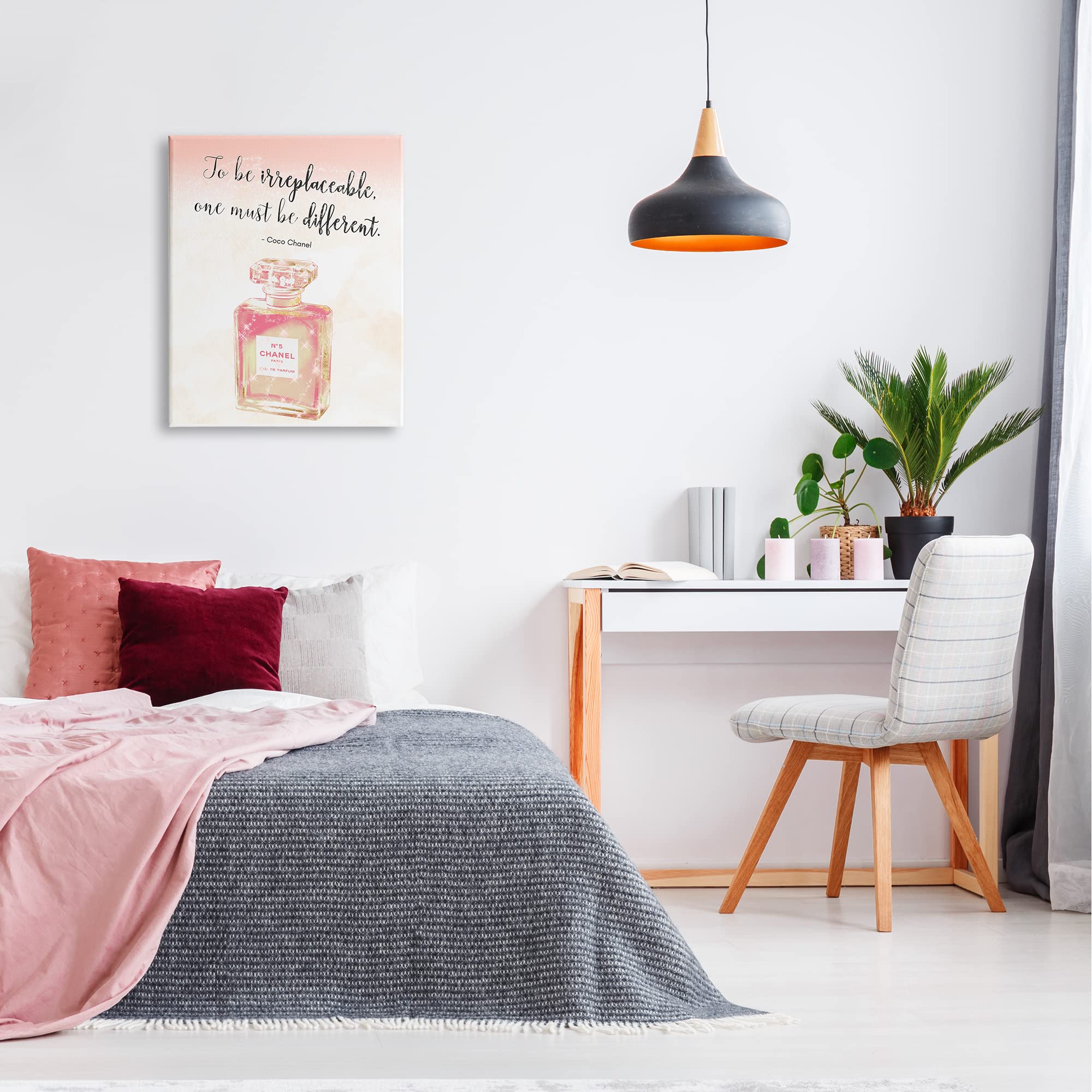 Stupell Industries Fashion Designer Quote Wall Art - 'Being Different' Shimmer Pink Perfume Inspired Decor by Ziwei Li | Perfect for Bedroom, Office & Gift Ideas