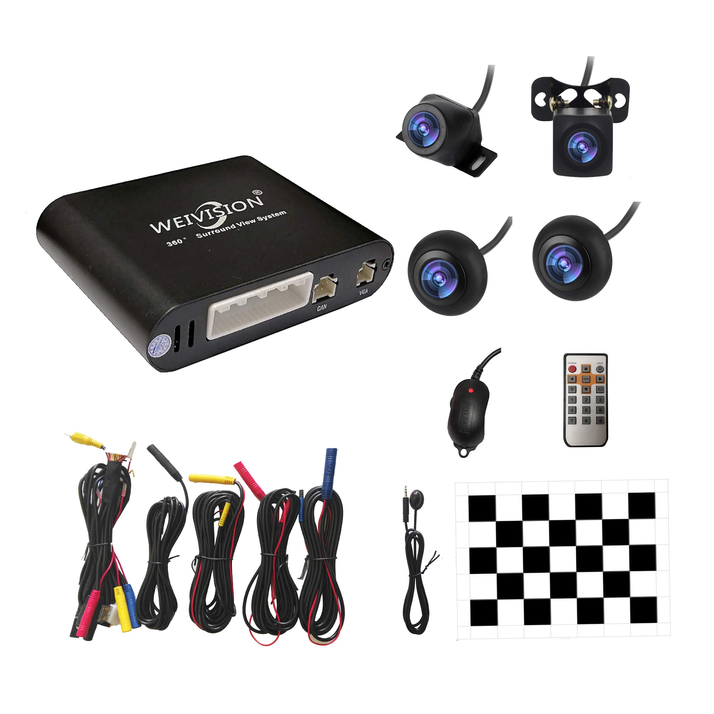 Weivision Universal 360 Degree Car Camera System - HD DVR Recording with Panoramic Bird's Eye View & Rear View for All Vehicles | Perfect for Parking, Lane Changing & Blind Spot Monitoring