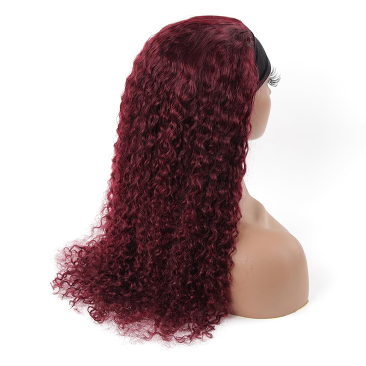 Ombre Dark Red 100% Human Hair Wigs for Black Women - Burgundy Curly Headband Wig (24'', 1B/Burgundy) | No Lace Front | Unprocessed Natural Hair | Perfect for Parties, Weddings & Daily Styling