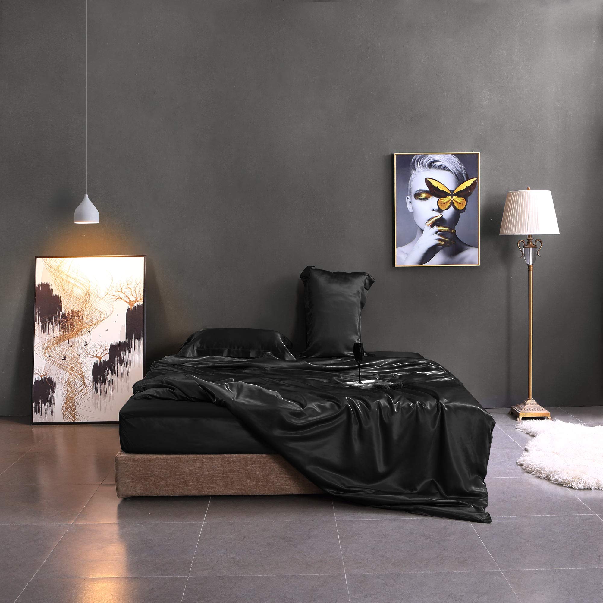 Premium 100% Mulberry Silk Duvet Cover - 7A+ Grade Luxury Silk Comforter Cover with Zipper Closure | Ultra Soft, Breathable & Durable Queen Size Bedding | Perfect for Master Bedroom, Guest Room & Luxury Hotels (Black)