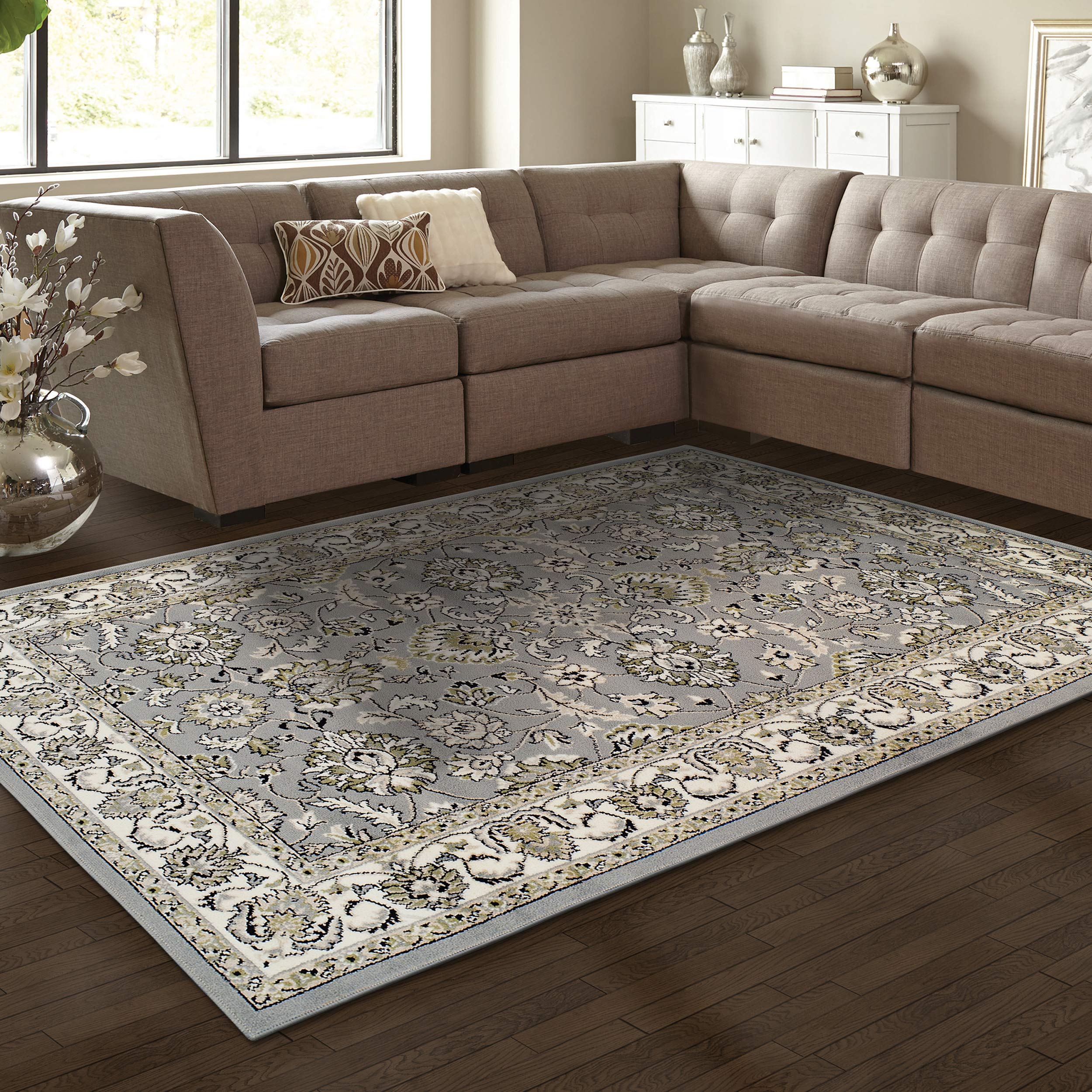 Premium Handmade Traditional Floral Area Rug - Soft Jute Backing, Lille Collection, 5' x 8' Cream - Perfect for Living Room, Bedroom, Office Decor & Cozy Home Styling