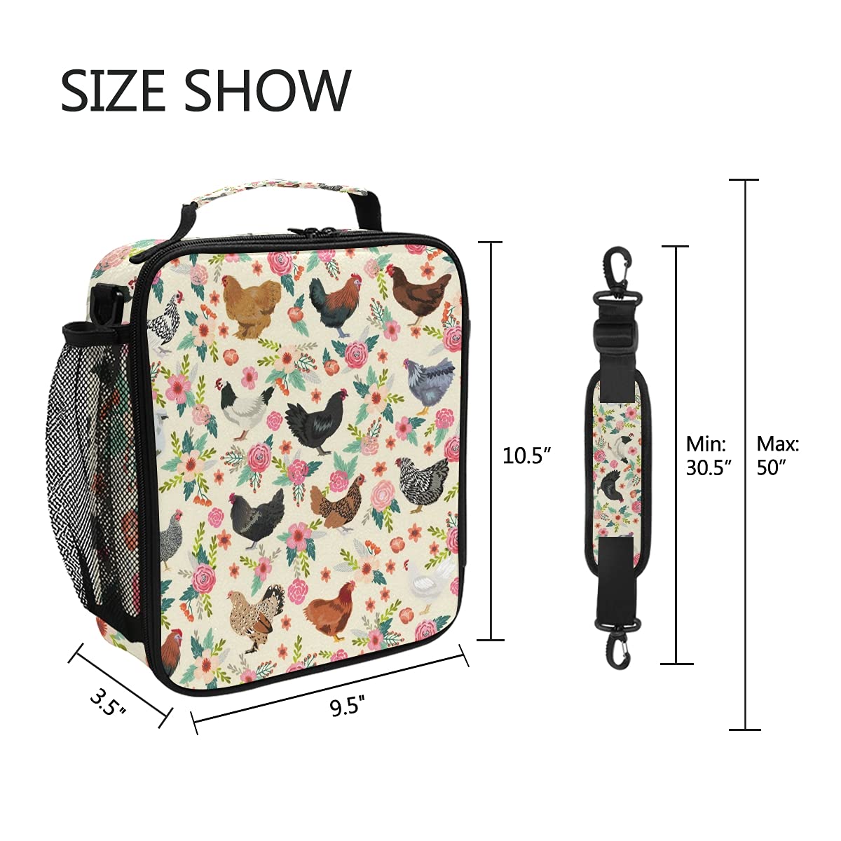 CHIFIGNO Insulated Lunch Bag for Women - Water-Resistant Thermal Tote with Floral Chicken Design, Soft Liner Cooler Bag for Work, School & Picnics | Perfect Lunch Box for Girls & Office Professionals