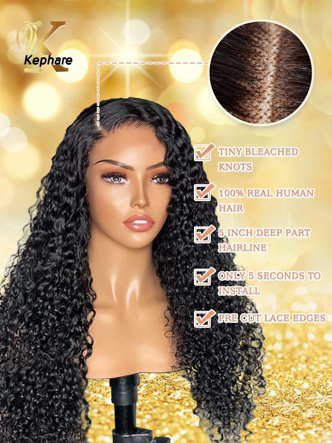 5x5 HD Lace Glueless Wigs for Black Women - 180% Density Human Hair Curly Wigs (24 Inch) | Wear & Go Natural Look for Daily Wear, Parties & Special Occasions