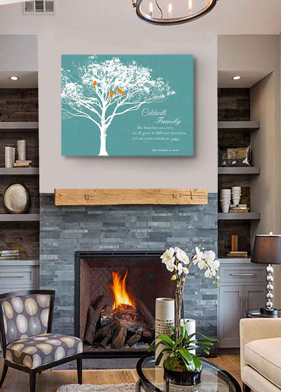 Personalized Family Tree Canvas Wall Art with Lovebirds Design - Romantic Anniversary Gift for Parents & Grandparents - Inspirational Quote Home Decor - 24 x 20 Inches - Perfect for Living Room, Bedroom & Nursery