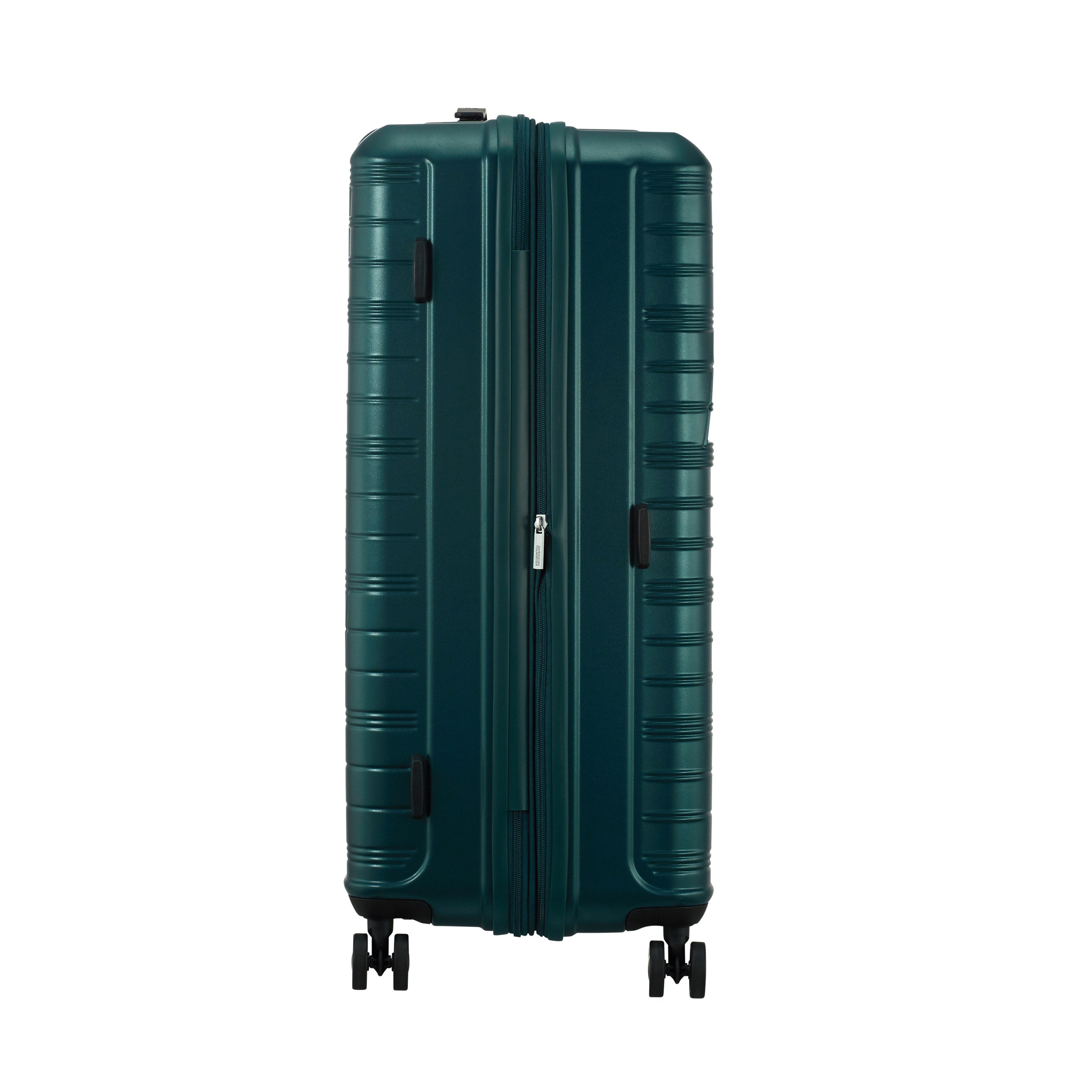 American Tourister Surftime Spinner 3-Piece Luggage Set - Lightweight Expandable Suitcase with 360° Wheels for Travel, Vacation & Business Trips (Black/Blue) - Perfect for Airplane Carry-On & Checked Baggage