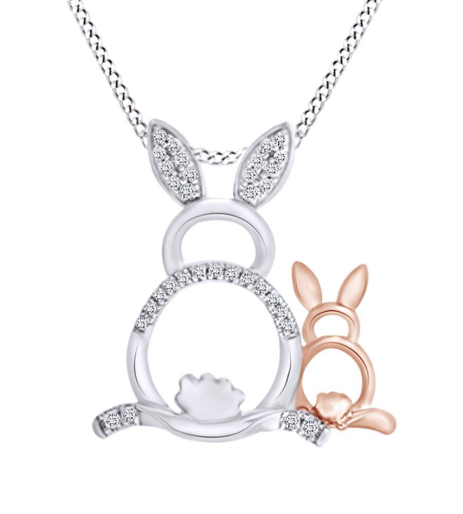 1/10 Cttw Round White Diamond Bunny Pendant Necklace in 925 Sterling Silver - Easter Gift for Women, Girls - Perfect for Spring Celebrations & Jewelry Collections