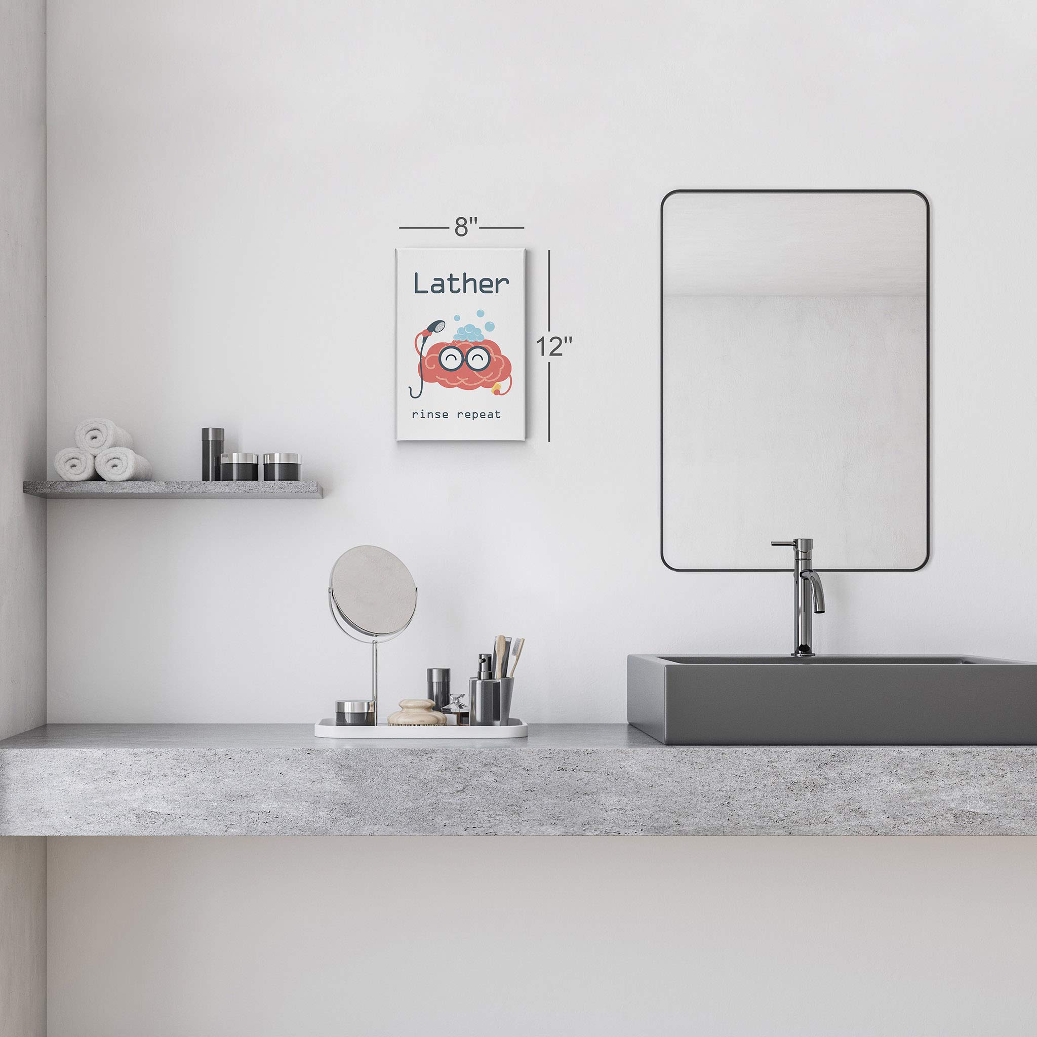 Smile Art Design 'Lather Rinse Repeat' Quote Canvas Print - Funny Bathroom Wall Decor for Kids & Nursery - 40x30 Inch Ready to Hang Bathroom Sign - Made in USA (Perfect for Bathroom, Kids Room & Home Decoration)