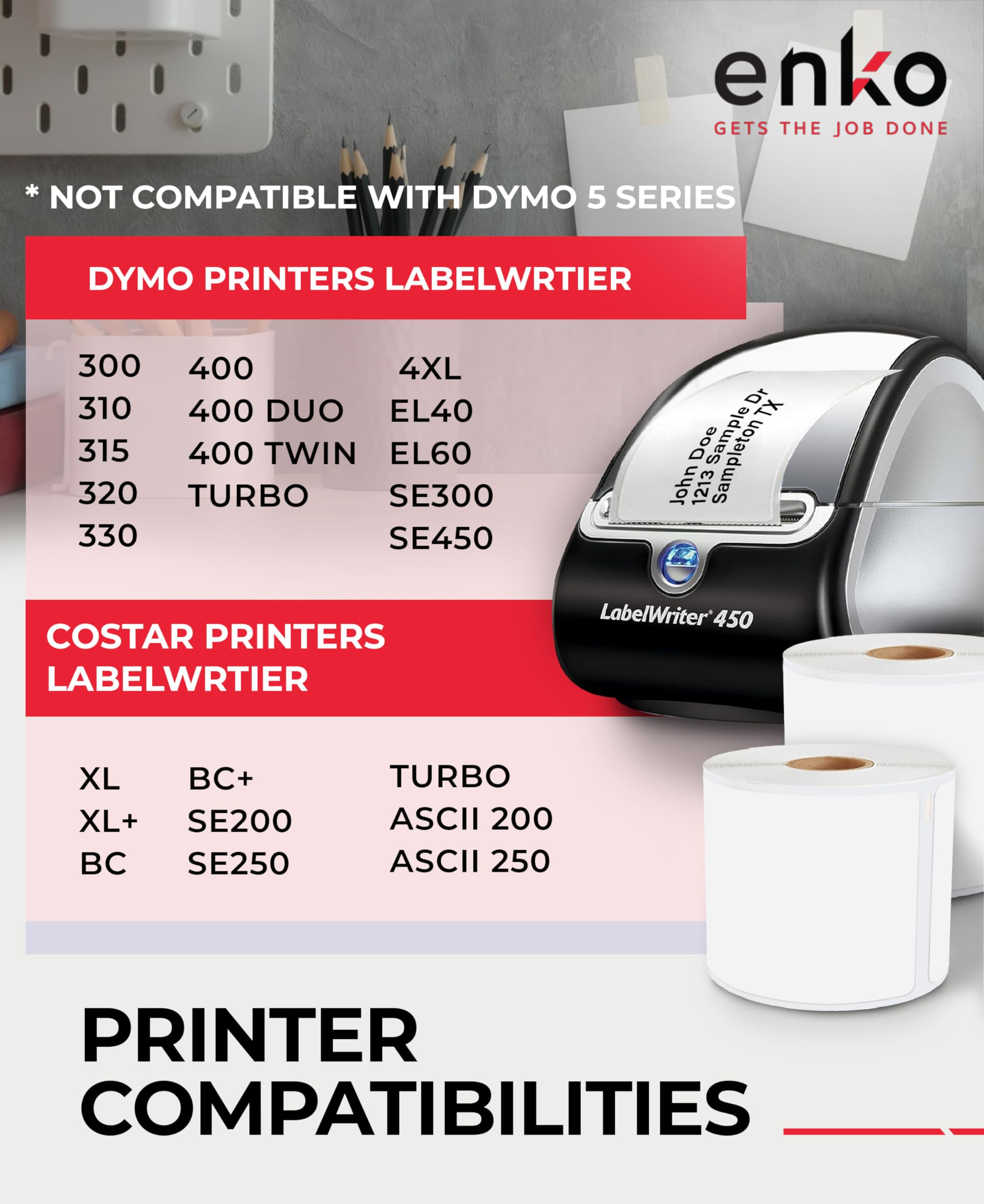 enKo 6 Rolls (1320 Labels) Address & Shipping Labels 2-1/8 x 4 Inch - Compatible with Dymo LabelWriter 30323 - Perfect for Ecommerce, Small Business & Home Office Shipping
