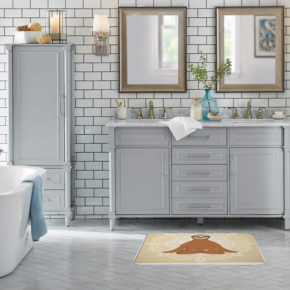 Non-Slip Bath Rug - Soft Microfiber Velvet Bath Mat with Cute Sloth Design, Absorbent Shower Carpet for Bathroom, Yoga & Entryway (31x20 Inches) - Perfect for Wet Floors, Front Door & Home Decor
