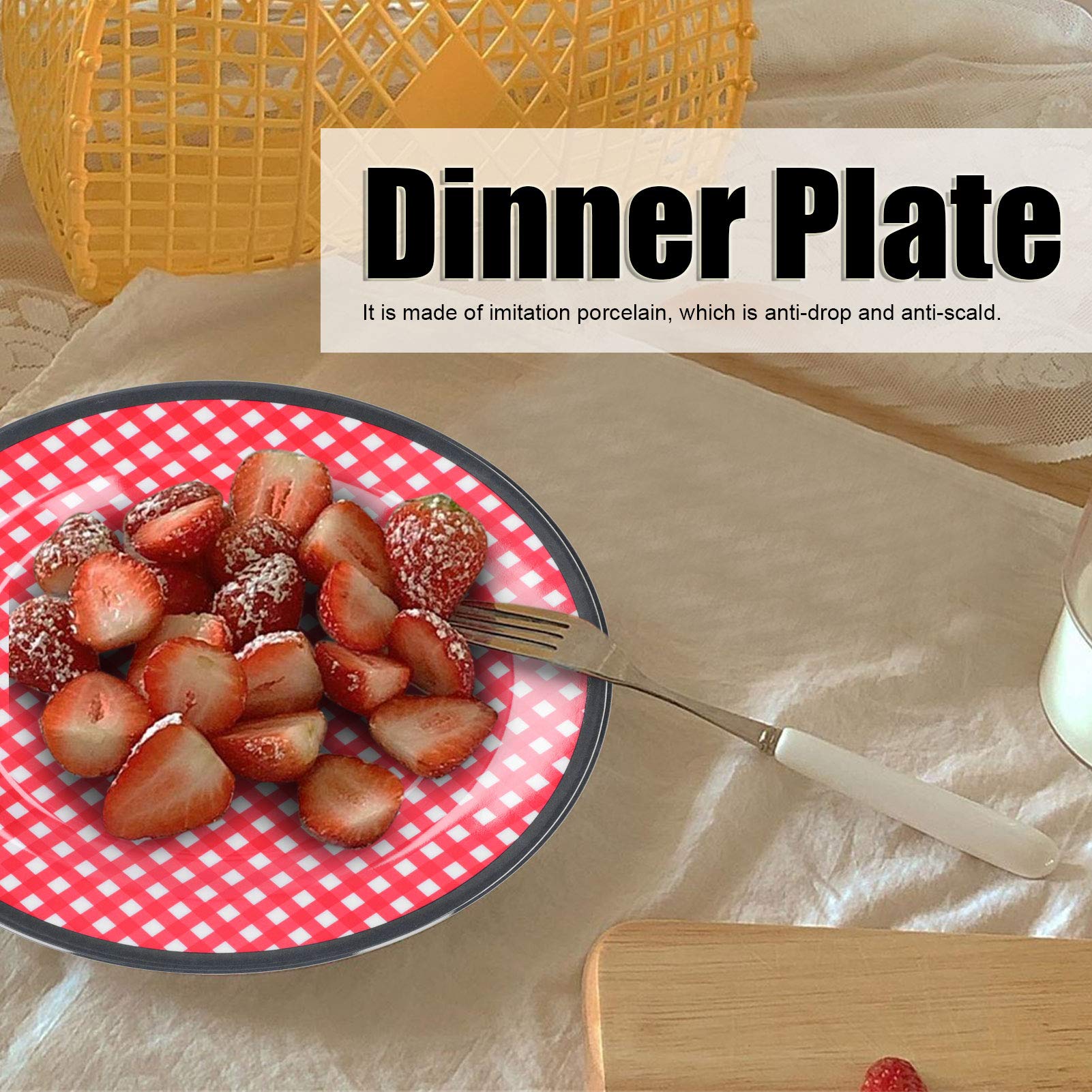 Yosoo 4-Piece 9-Inch Red Grid Salad Plates Set - Durable Dinnerware for Restaurants, Hotels & Home Use - Perfect for Serving Fruits, Desserts, Appetizers & Party Dishes
