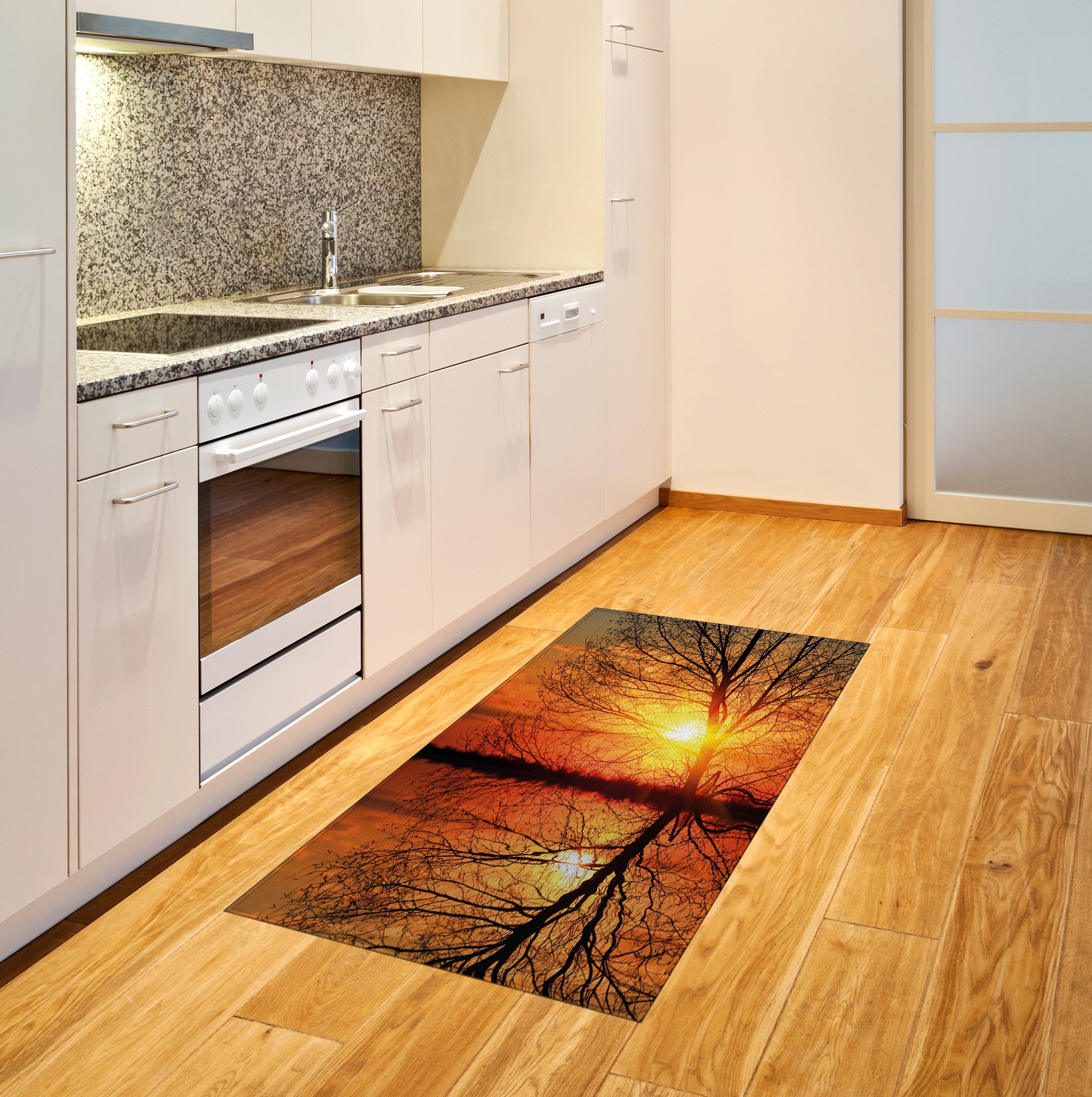 Ambesonne Autumn Area Rug - Leafless Tree in Fall Sunset with Water Reflection, Flat Woven Accent Rug for Living Room, Bedroom, Dining Room - 2'6