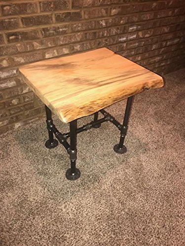 Handcrafted Industrial Pipe & Live Edge Rustic Wood End Table - Unfinished Lodge Style Side Table for Living Room, Bedroom, or Office - Perfect for Farmhouse, Industrial & Rustic Home Decor