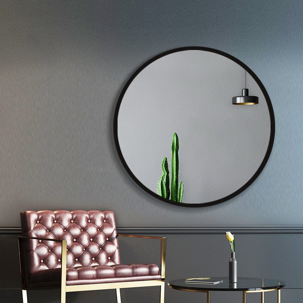Embellir 24 Inch Round Wall Mirror - Black Framed Bathroom Makeup Mirror for Home Decor | Perfect for Vanity, Bedroom, and Bathroom Use