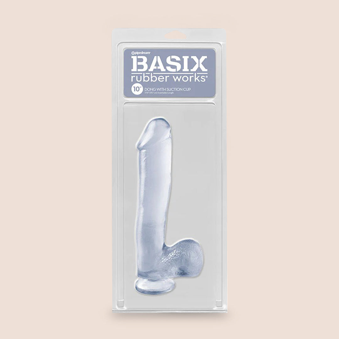 Basix 10 Inch Realistic Dildo with Strong Suction Cup - Flexible Yet Firm Silicone Adult Toy for Solo Play & Couples Use - Perfect for Bedroom Fun, BDSM, and Spicing Up Your Sex Life