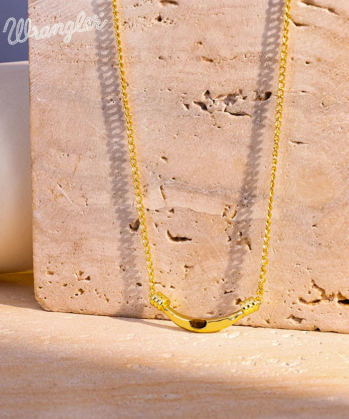 Wrangler Gold Curve Pendant Necklace for Women - Elegant Western Style Jewelry Gift for Cowgirls, Rodeo & Country Music Fans - Perfect for Parties, Concerts & Special Occasions