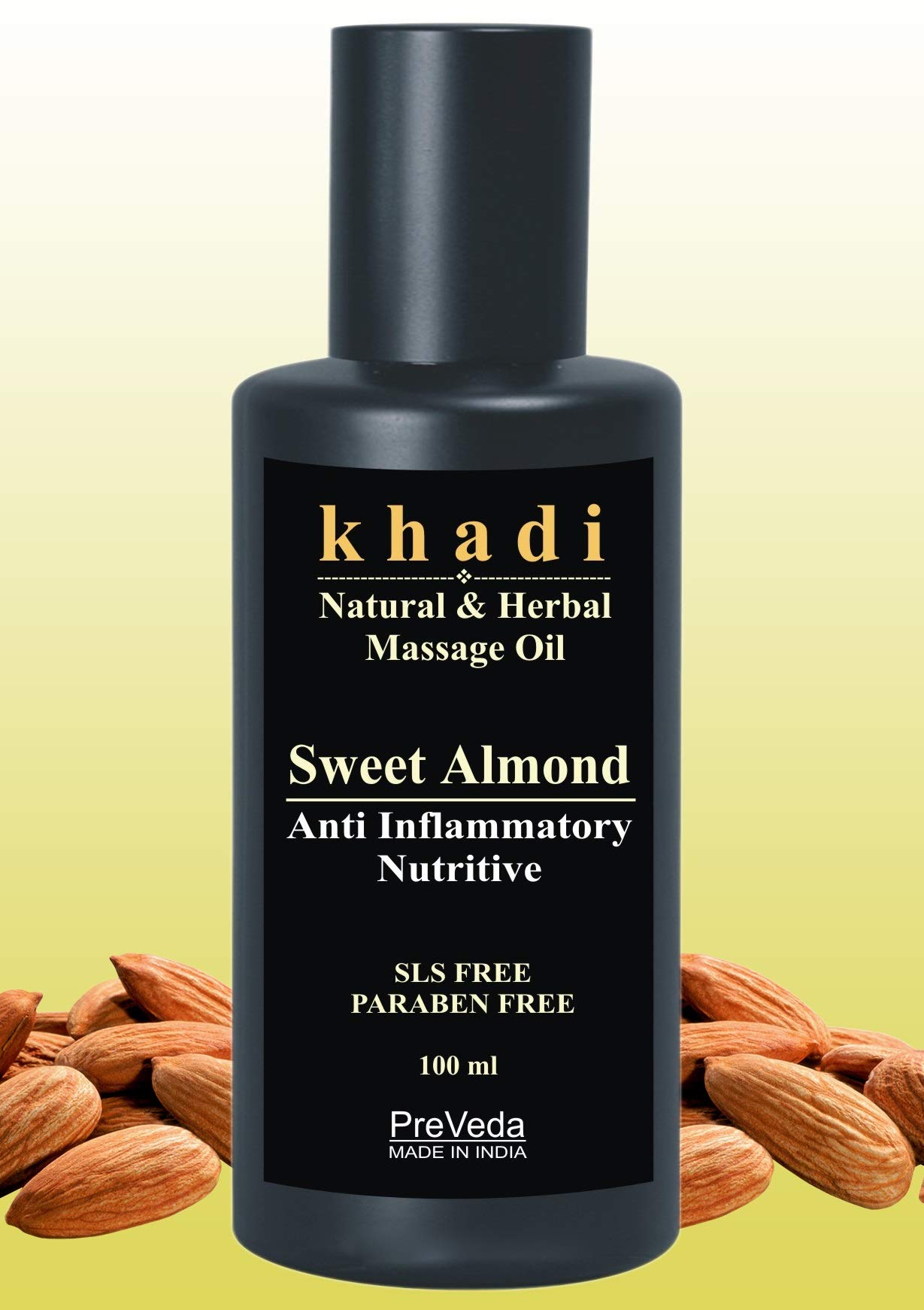 Pure Ayurvedic Sweet Almond Oil for Skin & Hair - 100% Natural Khadi Badam Oil for Moisturizing, Hair Growth & Massage | Suitable for Dry Skin, Scalp Care & Aromatherapy