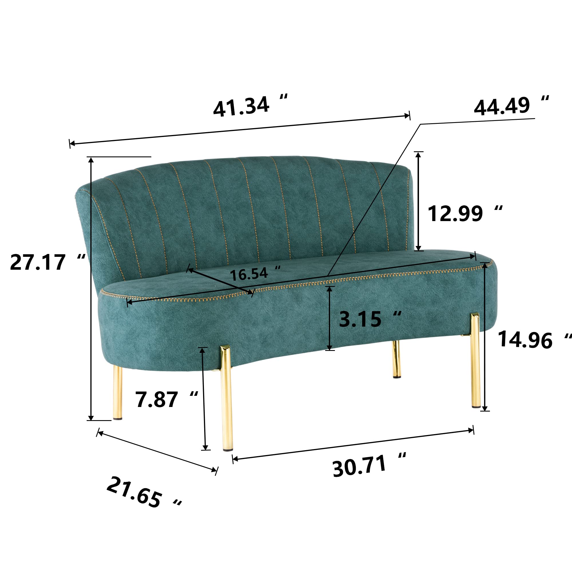 Annjoe Upholstered Loveseat Settee Sofa with Backrest & Golden Metal Legs - Modern Couch Bench for Living Room, Bedroom, Dining Room | Perfect for Small Spaces, Reading Nook & Cozy Seating