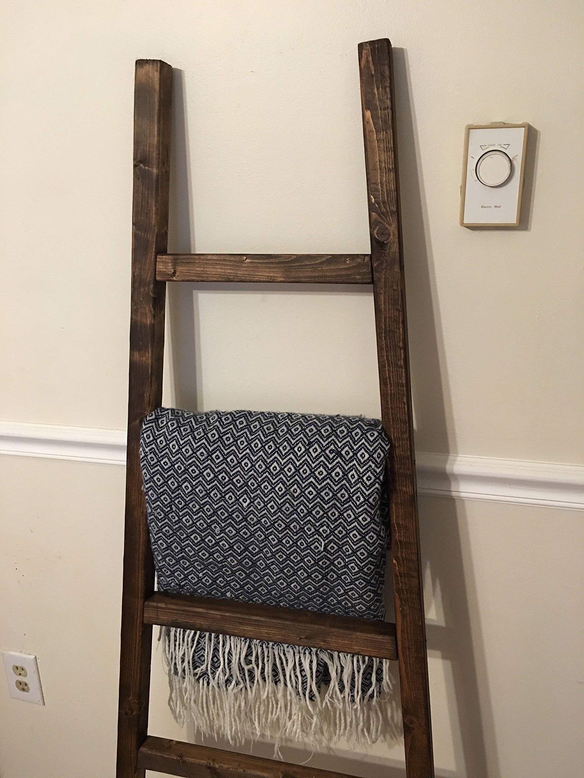 Rustic Wooden Blanket Ladder - Decorative Leaning Ladder for Blankets, Quilts & Throws - Farmhouse Home Decor for Living Room, Bedroom & Nursery Organization