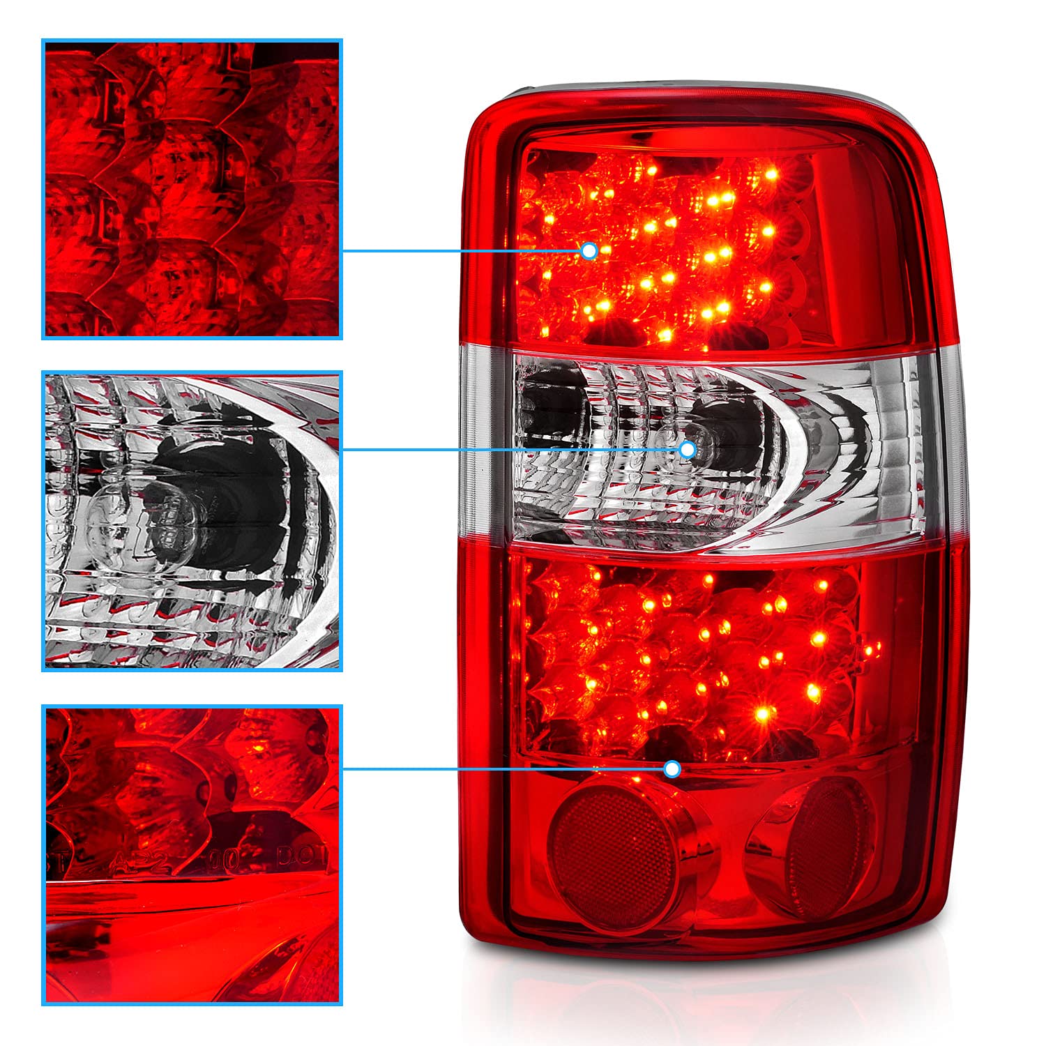 AmeriLite Red LED Brake Tail Lights Replacement for 2000-2006 Chevy Tahoe Suburban & GMC Yukon - Left & Right Side Pair - Enhances Visibility & Safety for Night Driving and Off-Road Adventures