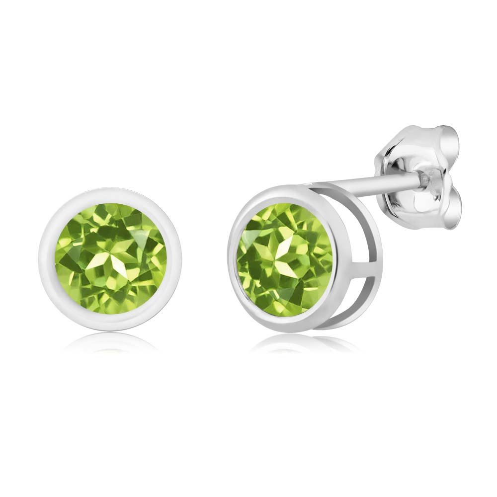 1.20 Ct Round Green Peridot Sterling Silver Bezel Stud Earrings for Women & Men | Gem Stone King | 5mm Studs | Perfect for Weddings, Parties & Everyday Wear