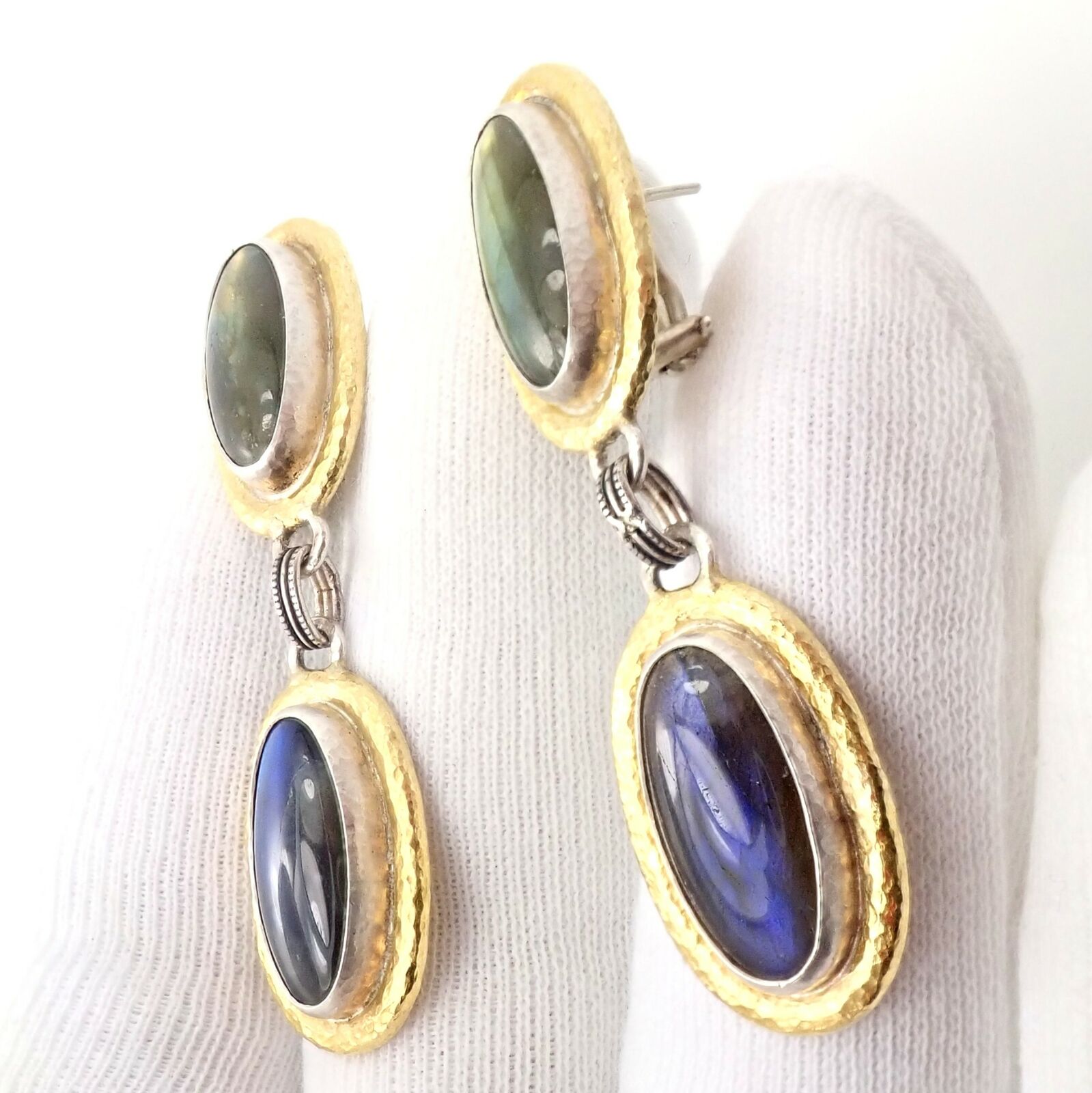 Authentic Gurhan Hammered Sterling Silver 24K Gold Labradorite Earrings - Elegant Dangle Earrings for Women, Perfect for Weddings, Parties & Special Occasions