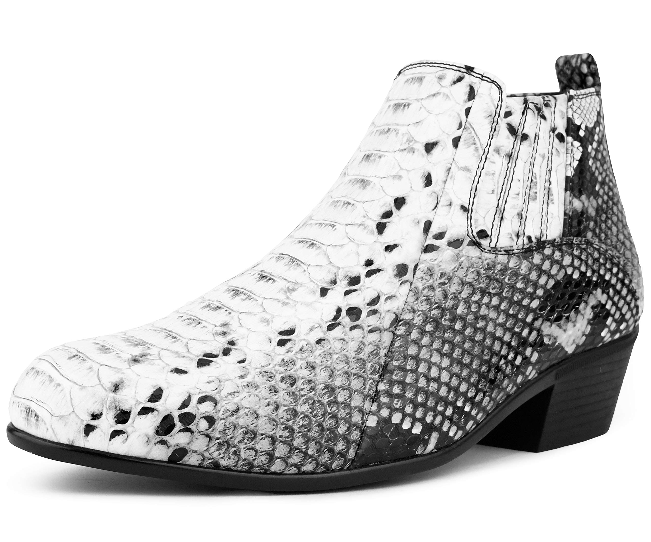 Bolano Adder Men's Dress Boots - Fashionable Snake Print Ankle Boots with Easy Zipper Slip-On Design | Perfect for Office, Night Out & Casual Wear