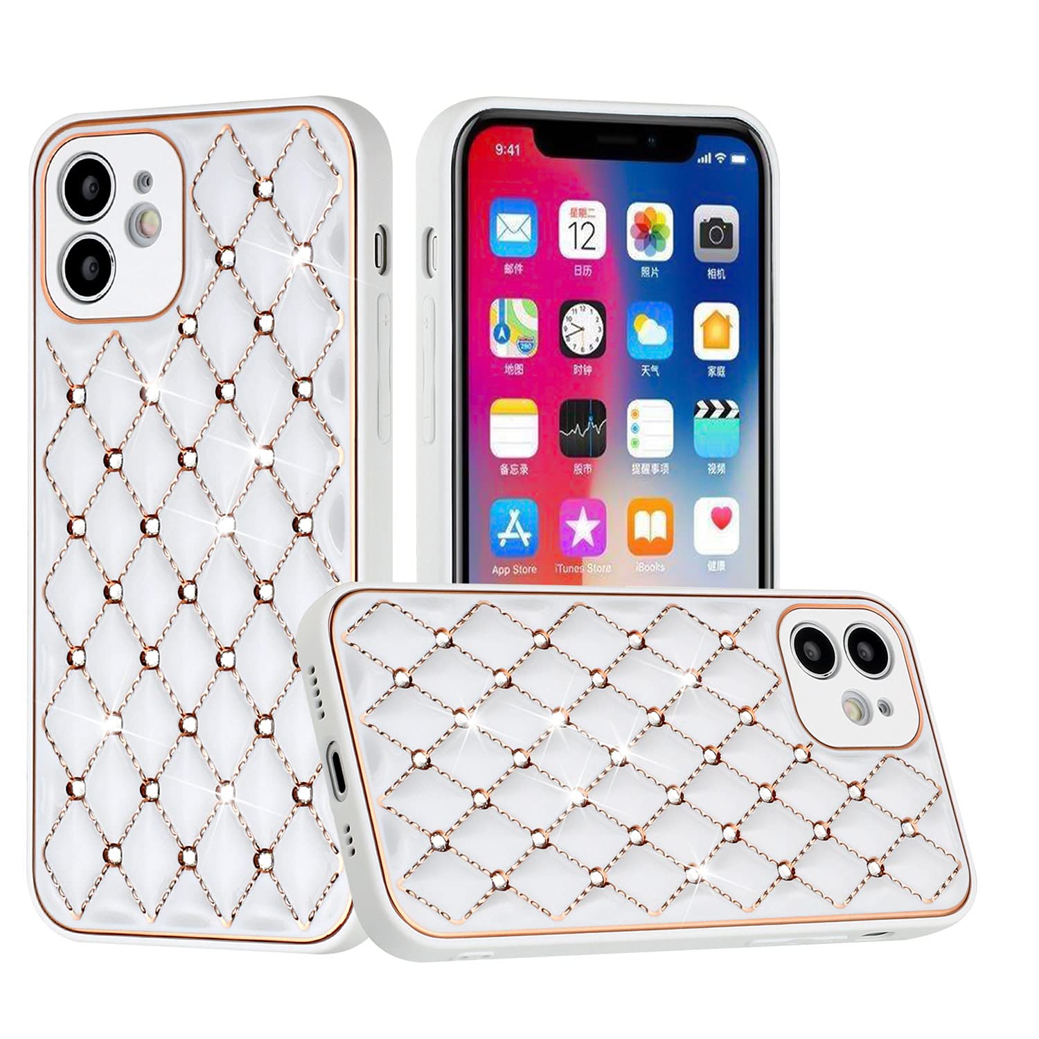 Premium Diamond Bling Hybrid Case for iPhone 13 Pro Max - Royal Electroplated White Cover | Stylish Protection for Everyday Use & Special Occasions