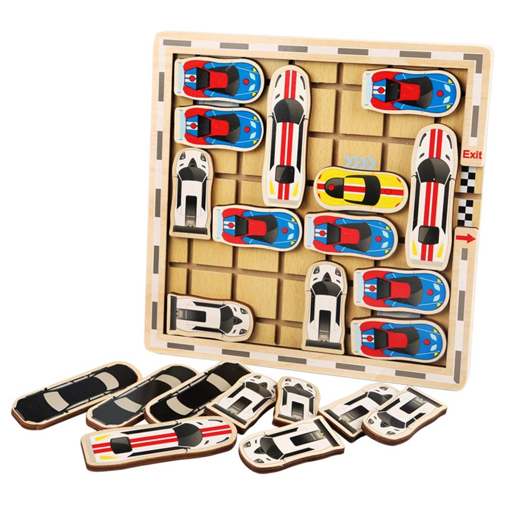 Wooden Puzzle Logic Game Toy - Busy Hour Traffic Jam Brain Teaser for Kids | Fun Moving Car Educational Toys for Boys & Girls | Perfect for Early Learning & Family Game Nights (Color: Wooden)