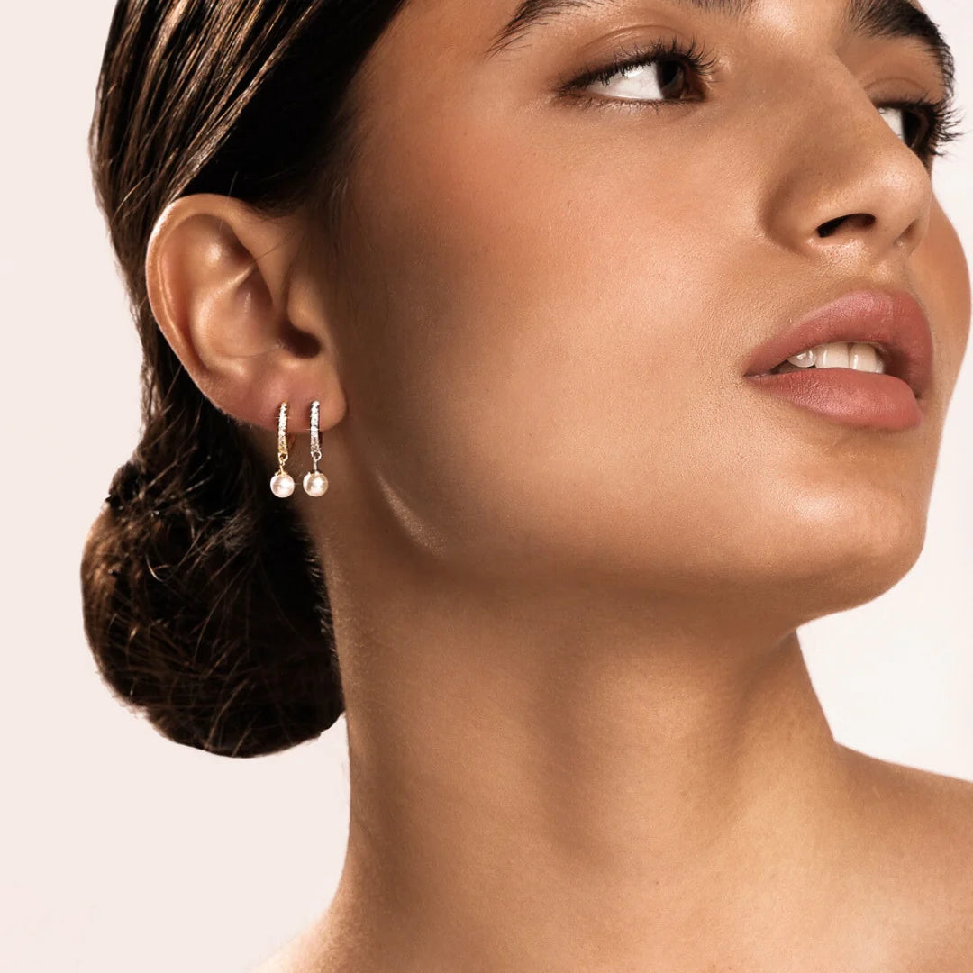 Gold Tennis Chain Bracelet & Crystal Pearl Hoop Earrings Set for Women - Elegant Jewelry Gift for Party, Wedding & Special Occasions