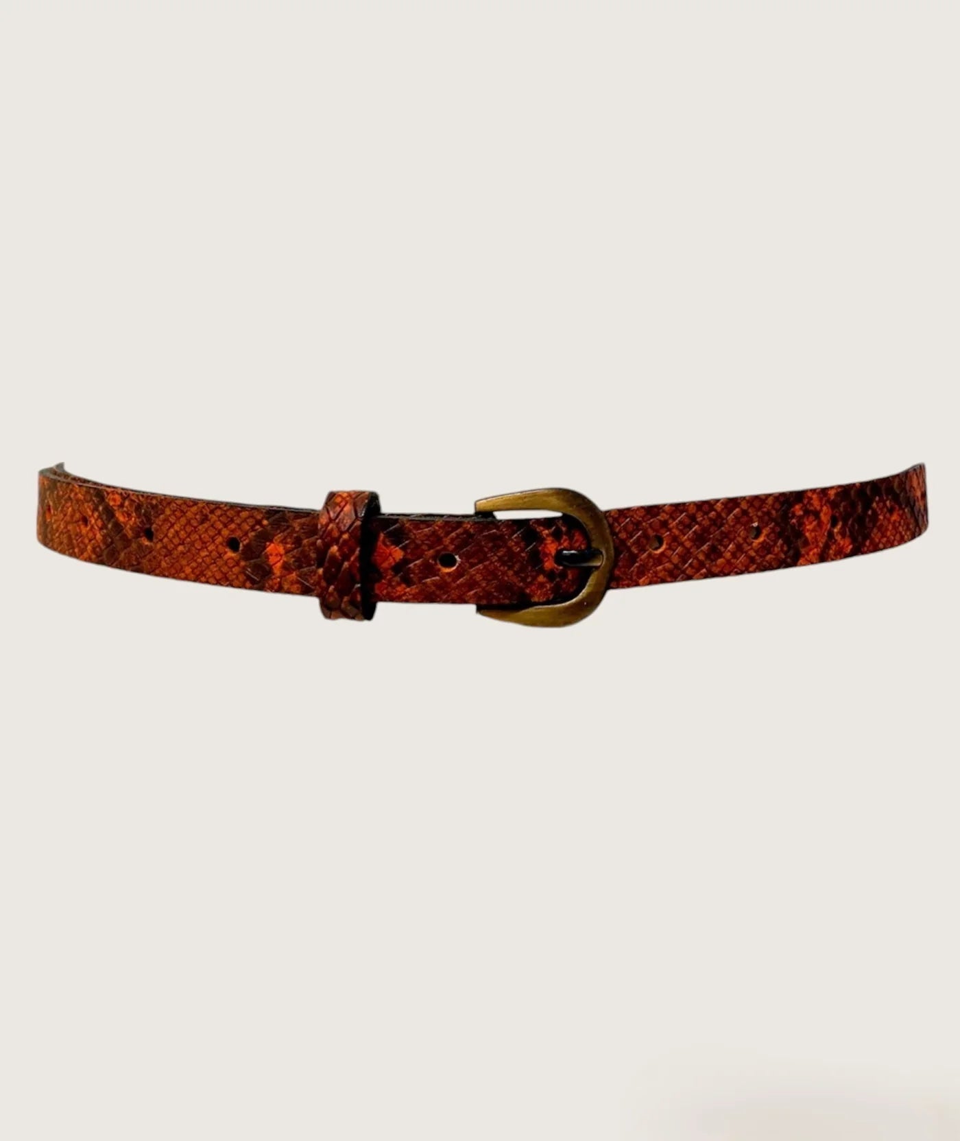 Cerini Skinny Belt for Women - Burn Red Python Print Genuine Leather Fashion Belt | Perfect for Casual Outfits, Office Wear & Evening Dresses