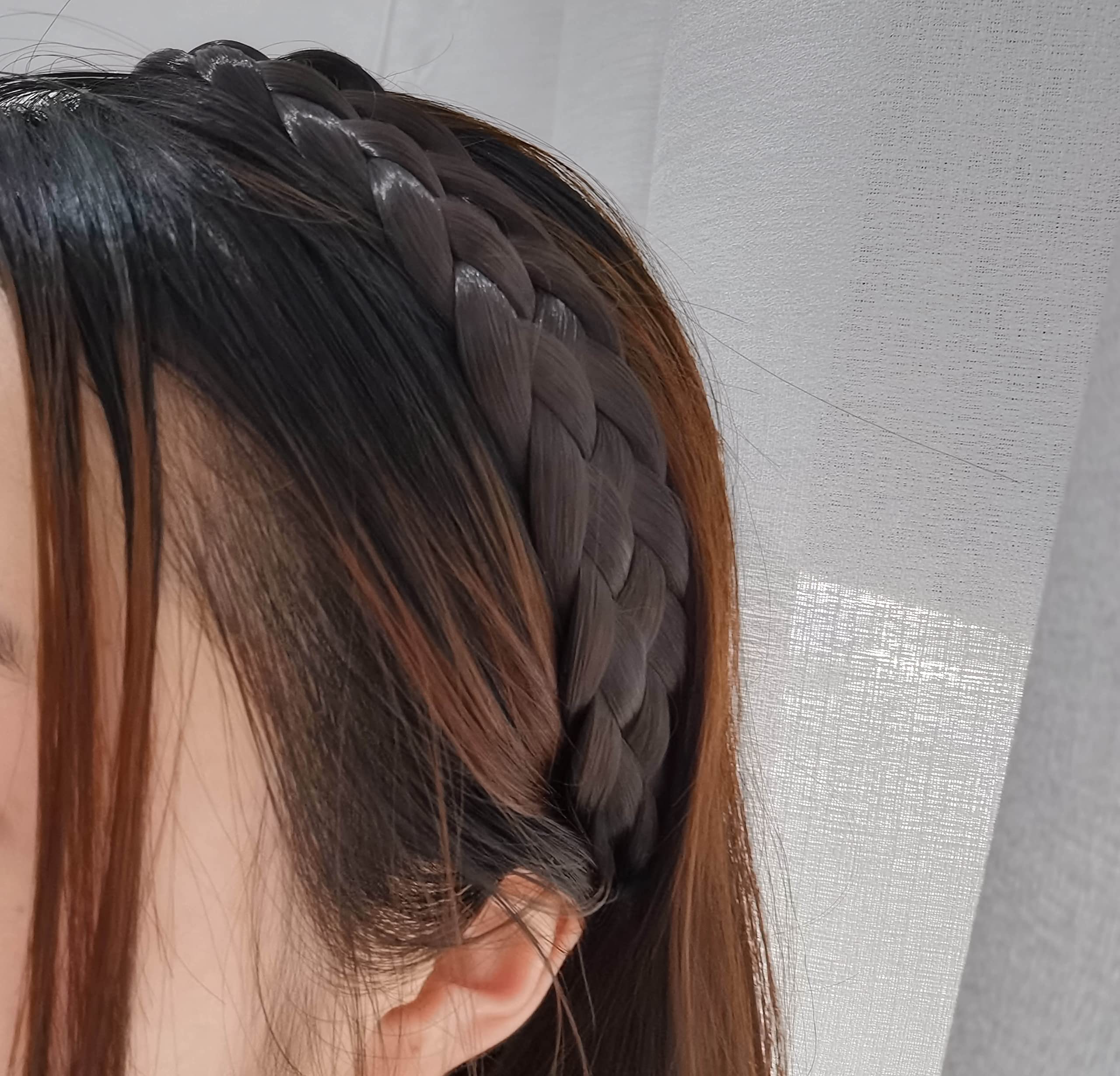 5 Strands Synthetic Hair Braided Headband - Classic Chunky Wide Plaited Braids Elastic Stretch Hairpiece for Women & Girls (Brownish Black) | Perfect for Parties, Weddings, Cosplay & Everyday Fashion Accessories