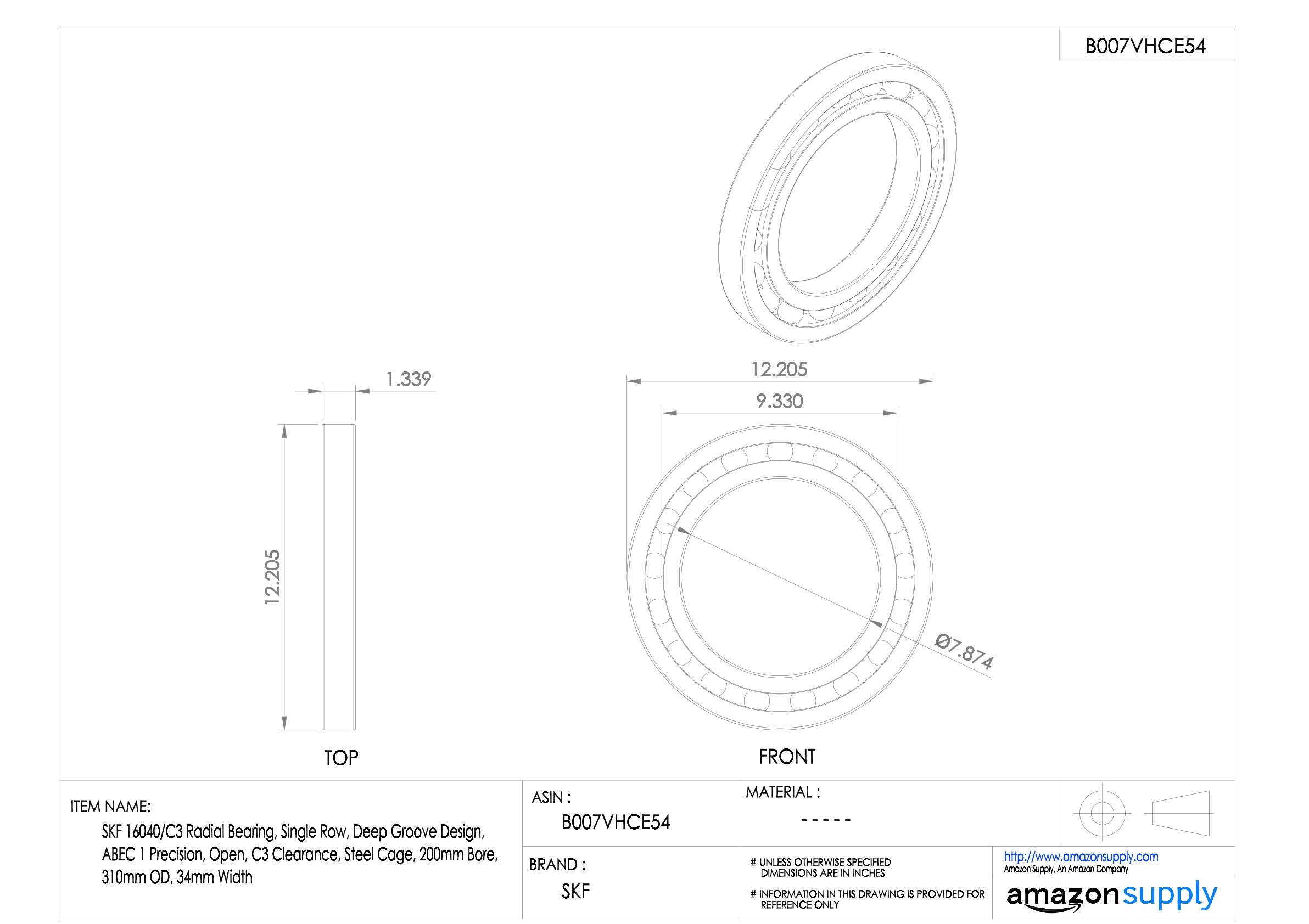 SKF 6410/C3 Deep Groove Ball Bearing - Single Row, ABEC 1 Precision, Open Type with C3 Clearance - 50mm Bore, 130mm OD, 31mm Width - 52000lbf Static Load Capacity - Steel Cage Construction - Ideal for Industrial Machinery, Automotive Applications, and Power Transmission Systems