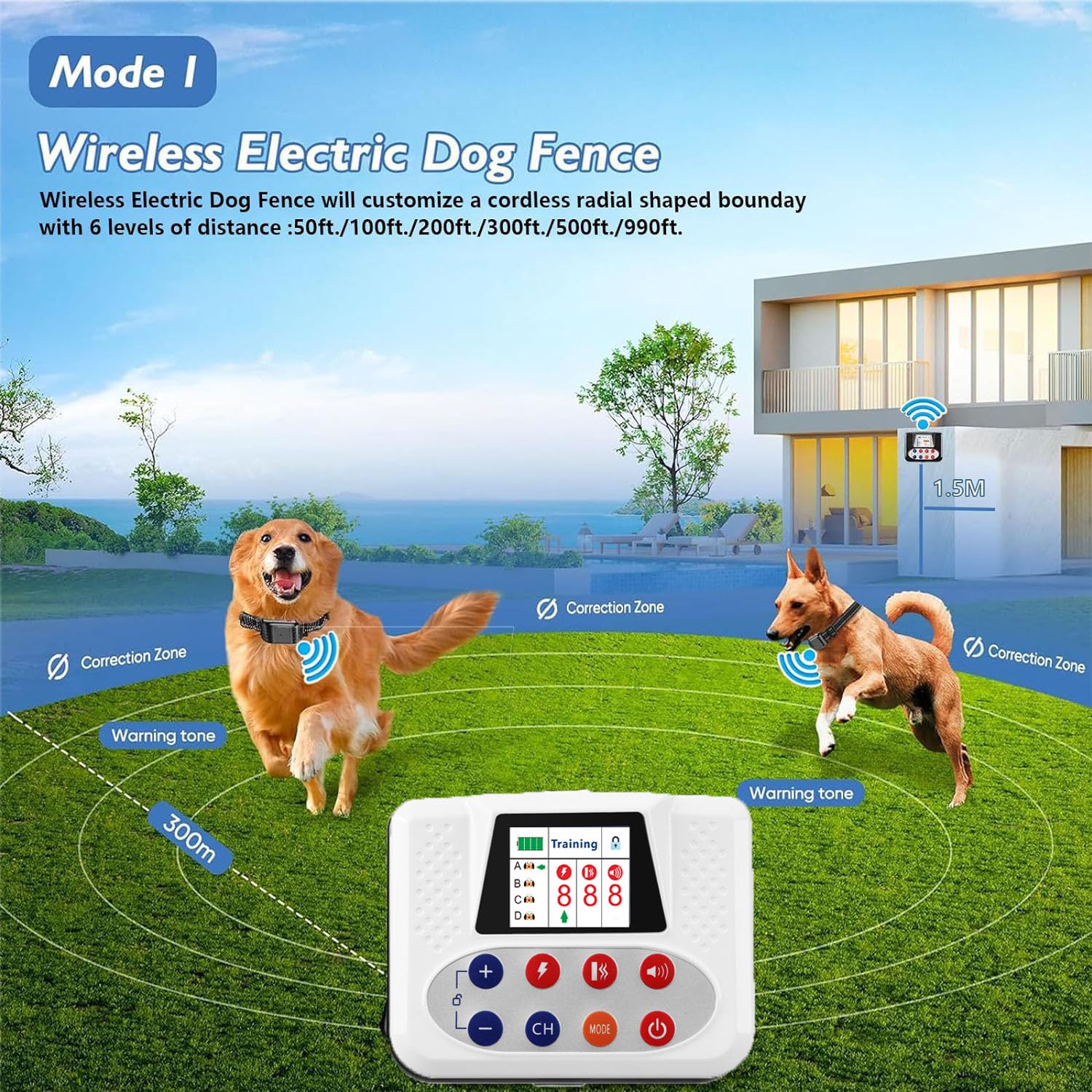 **2024 Wireless Dog Fence System - 856-Acre Coverage, Waterproof & Rechargeable Training Collar with Remote - 3 Training Modes for All Dogs - Ideal for Large Yards, Farms, and Pet Safety (Up to 4 Dogs)**