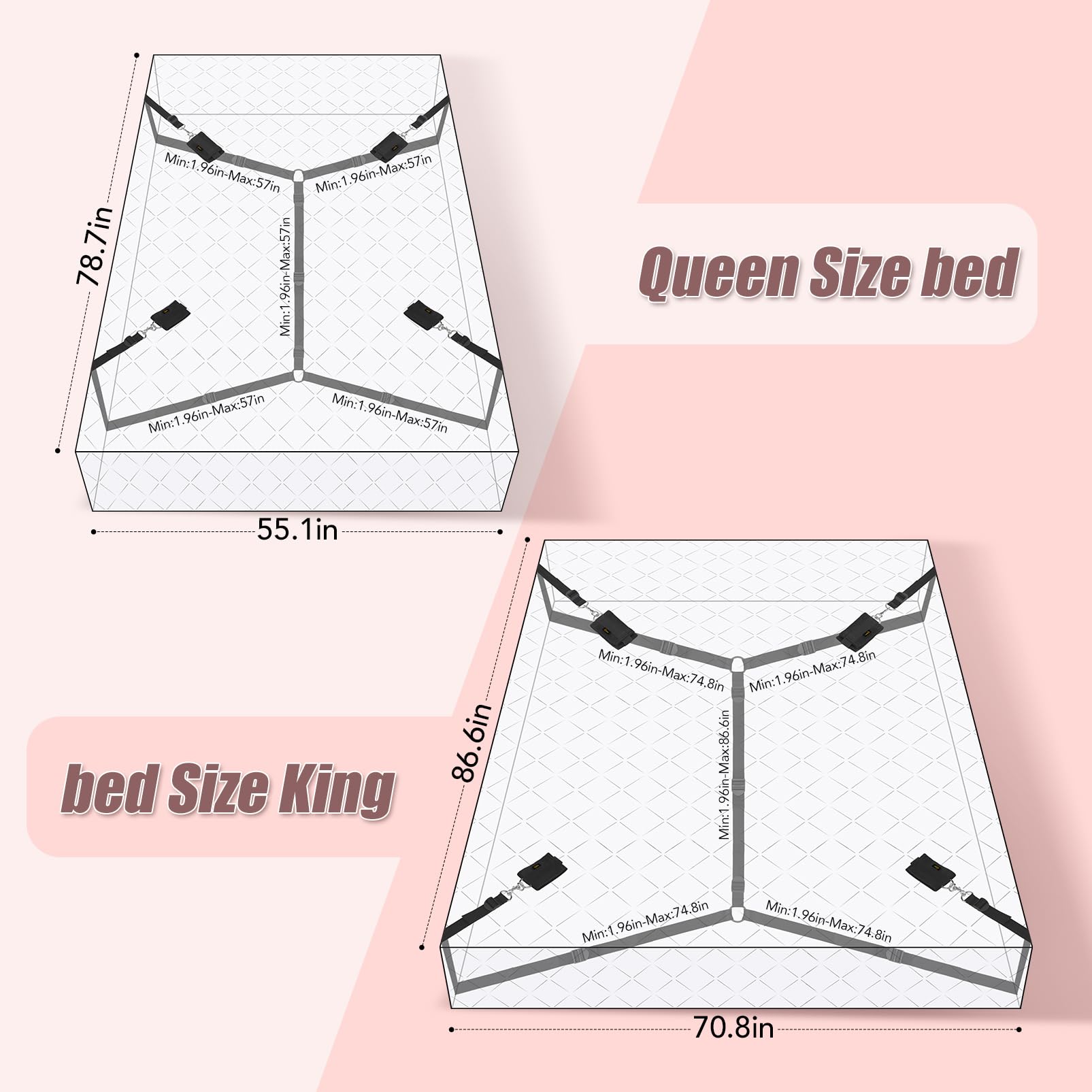 Premium UTIMI Under Mattress Bondage Restraint Kit - King Size BDSM Set with Adjustable Wrist & Ankle Cuffs, Blindfold & Tickler | Adult Sex Toys for Couples, Men & Women | Perfect for Spicing Up Bedroom Play, Roleplay & Sensory Exploration