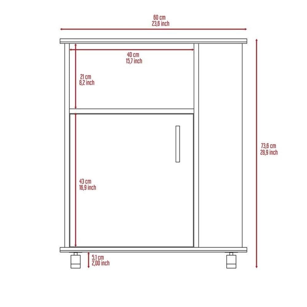 Tuhome White 5-Shelf Kitchen Pantry Cart with 1 Door & Caster Wheels, 28.97