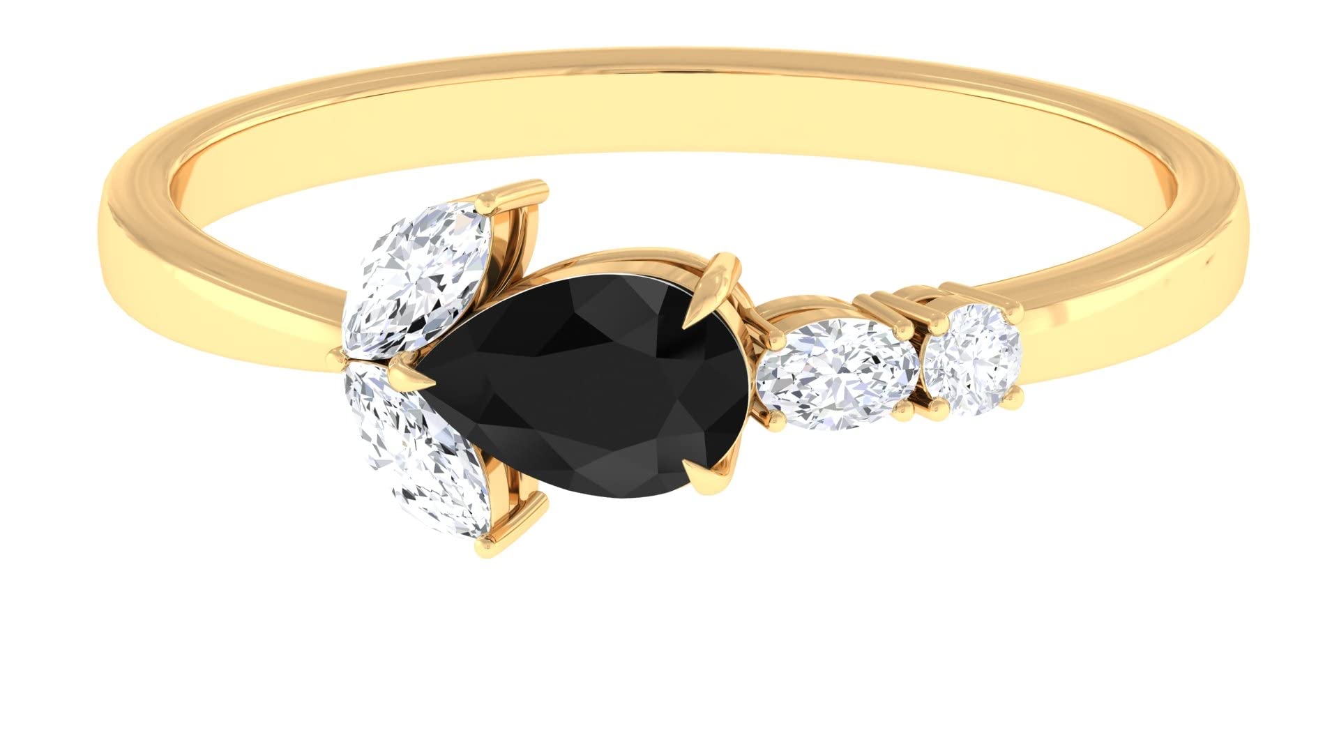 3/4 CT Lab-Created Black Diamond & Moissanite Promise Ring in 14K Solid Gold - East West Style for Engagement, Wedding, Anniversary & Valentine's Day Gifts
