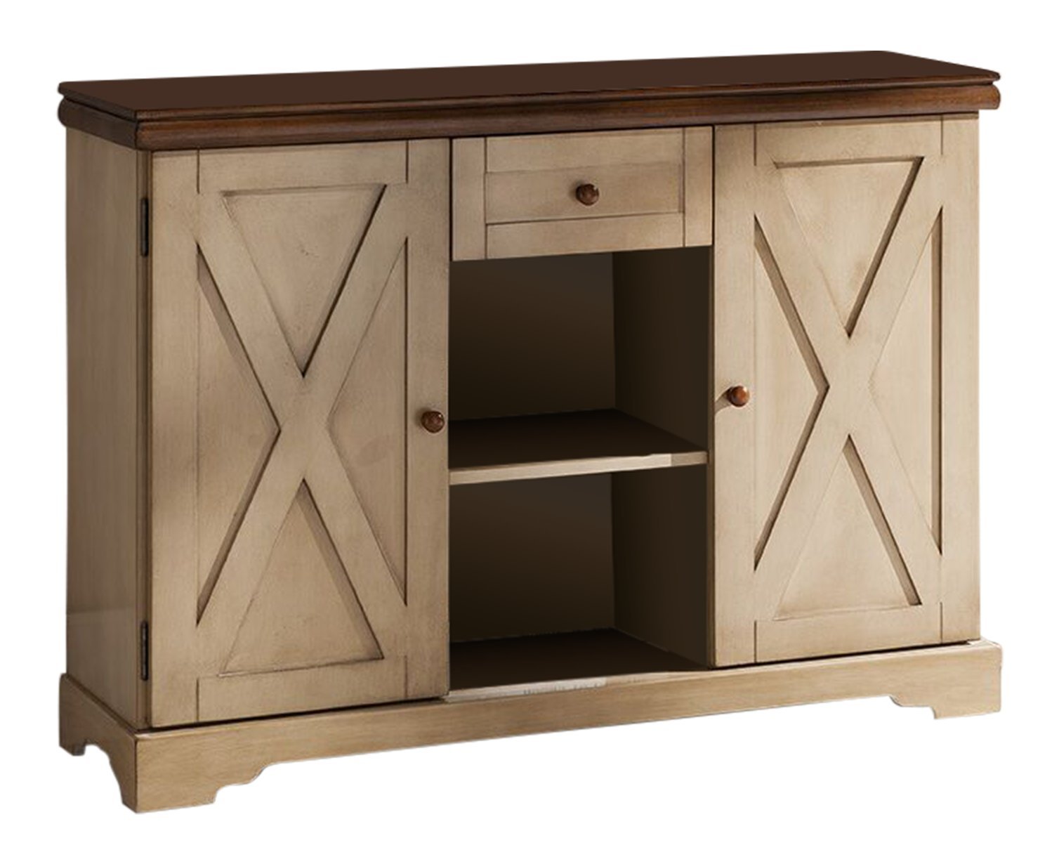 Kings Brand Antique White and Walnut Console Table - Entryway Sofa Table, Hallway Accent Furniture for Living Room, Foyer & Home Decor