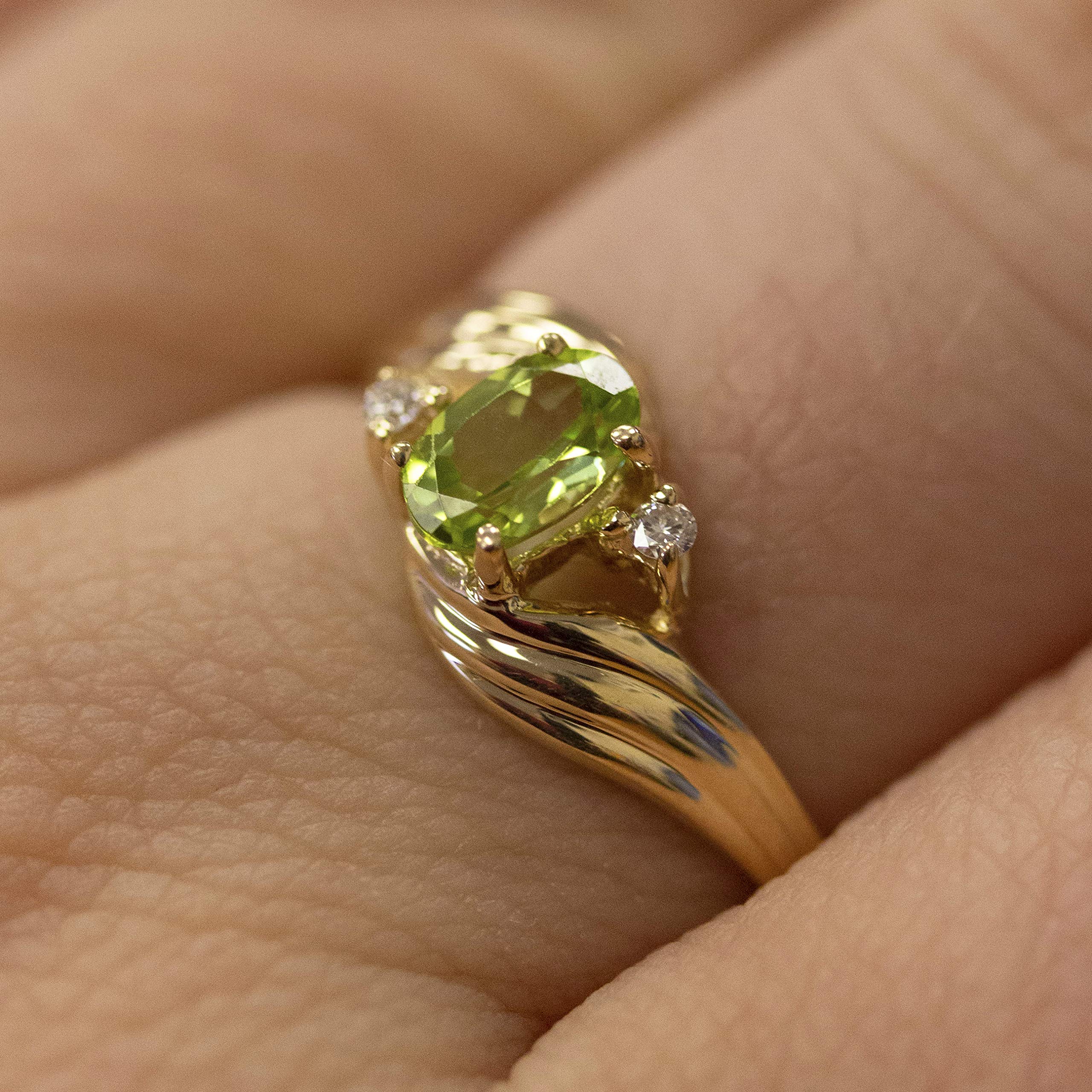 14K Yellow Gold Peridot and Diamond Ring for Women - Elegant Birthstone Jewelry Gift for August, Anniversary & Special Occasions