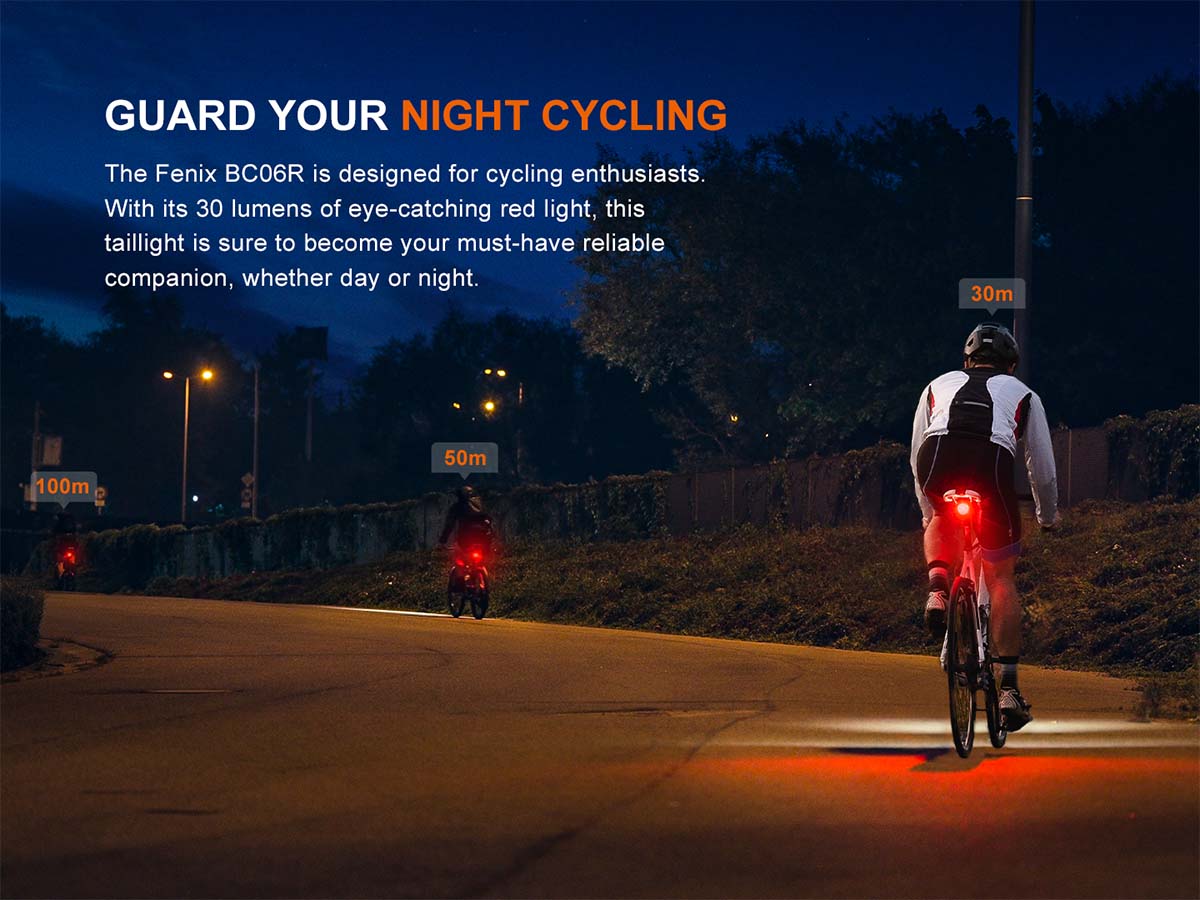 Fenix BC06R USB Rechargeable Bike Tail Light - 300 Lumens, 5 Lighting Modes, IP66 Waterproof for Cycling Safety at Night & Commuting
