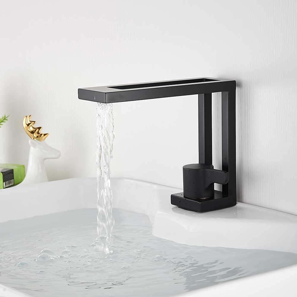 Modern Black Square Vessel Sink Faucet - IOMLOP Brass Bathroom Basin Mixer Tap with Hot & Cold Water - Sleek Kitchen & Bathroom Faucet for Contemporary Home Decor