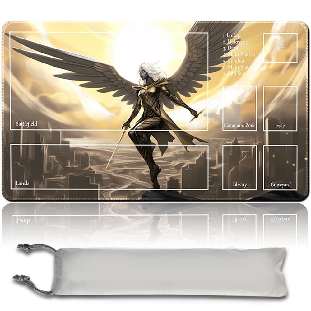 MTG Playmat 24x14in - TCG Solitaire Game Pad with Waterproof Bag - Avacyn Angel of Hope Design for Card Gamers