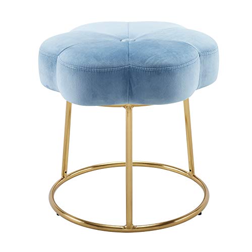 Riverbay Furniture Blue Metal Upholstered Accent Vanity Stool - Elegant Makeup Seat for Bedroom, Dressing Table & Vanity Area