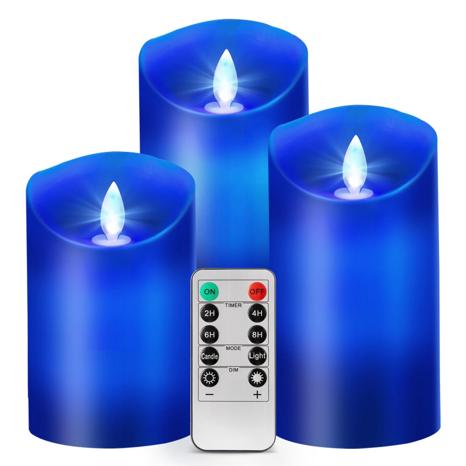 Blue Flame LED Candles with Moving Wick - Real Wax Battery Operated Flameless Candles with Remote Control, Timer & Dimmer - Perfect for Home Decor, Weddings, and Relaxation