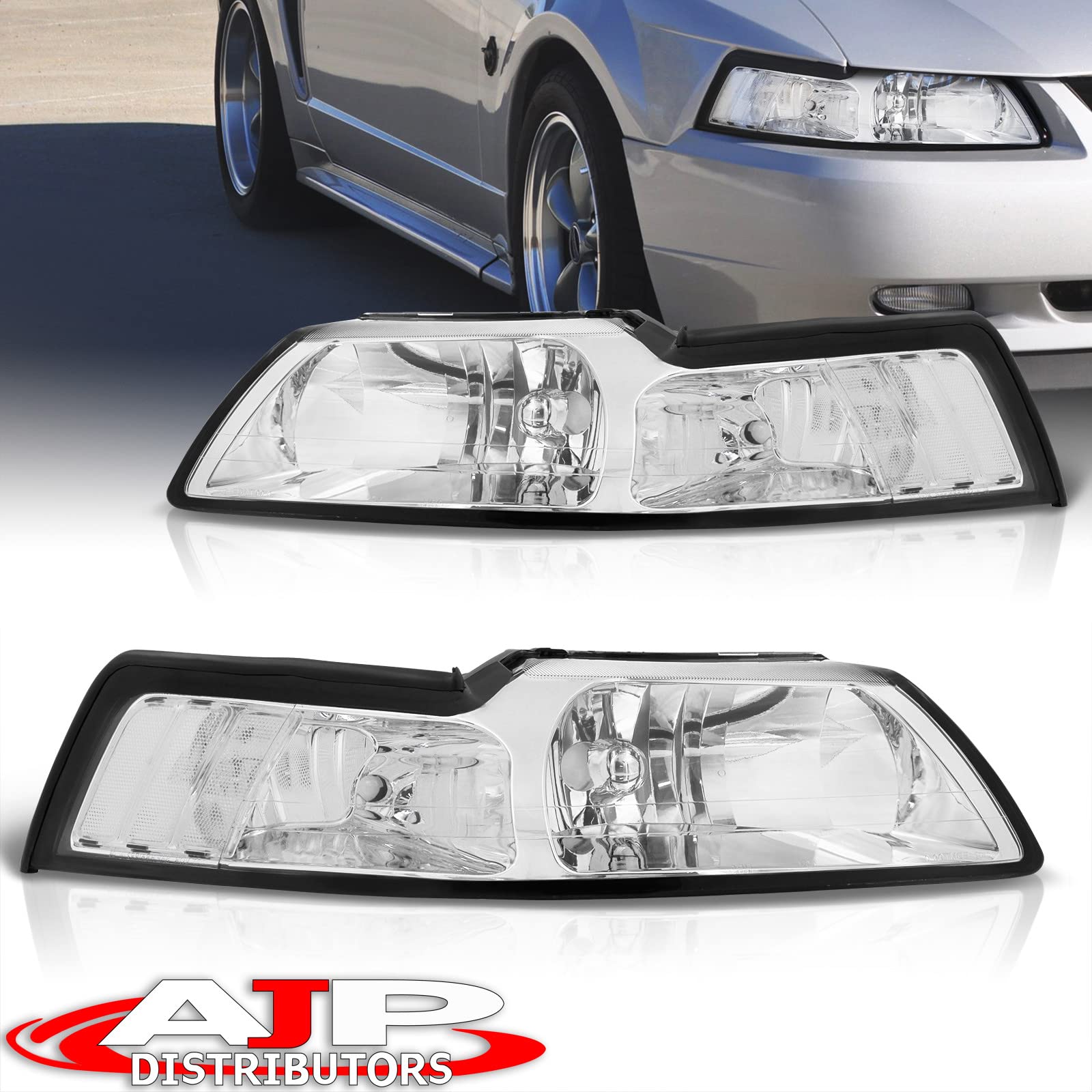 JDM Euro Headlights for Ford Mustang SN95 1999-2004 - Driving Signal Upgrade for Base/GT/SVT Cobra Models
