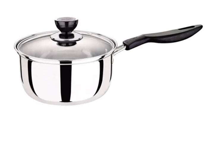 14cm Stainless Steel Milk Pot with Glass Lid - Coffee Warmer with Ergonomic Handle for Stovetop & Induction - Perfect for Heating Milk, Brewing Tea, and Making Hot Chocolate at Home