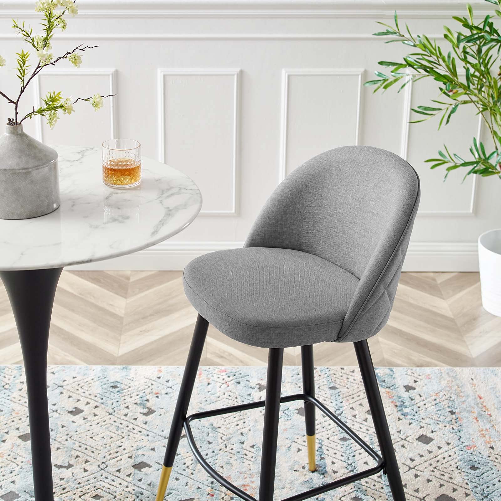 Modway Cordial Fabric Upholstered Bar Stools Set of 2 - Light Gray Modern Kitchen Counter Stools for Dining Room, Breakfast Nook & Home Bar