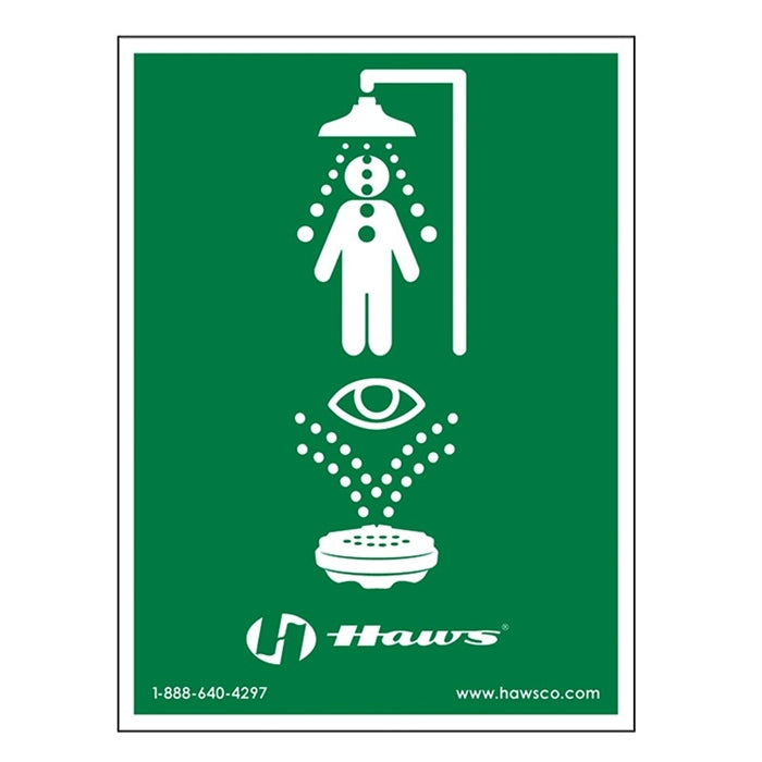 Haws SP178LG Combination Eyewash & Safety Shower Sign - ANSI Compliant Emergency Equipment Label for Laboratories and Industrial Workplaces