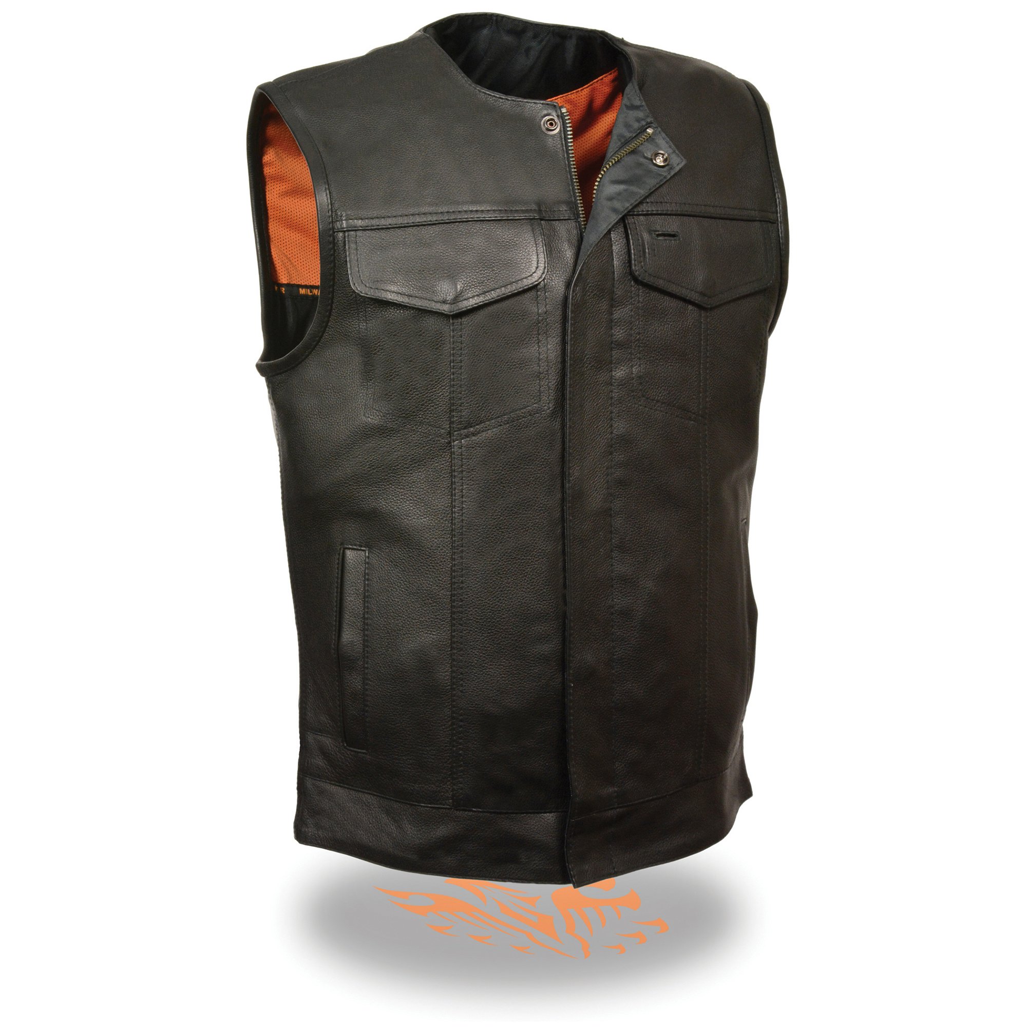Milwaukee Leather Men's Black MC Vest MLM3511 - Snap & Zip Front Collarless Leather Vest for Motorcycle Riders & Bikers - Perfect for Riding, Casual Wear & Outdoor Adventures