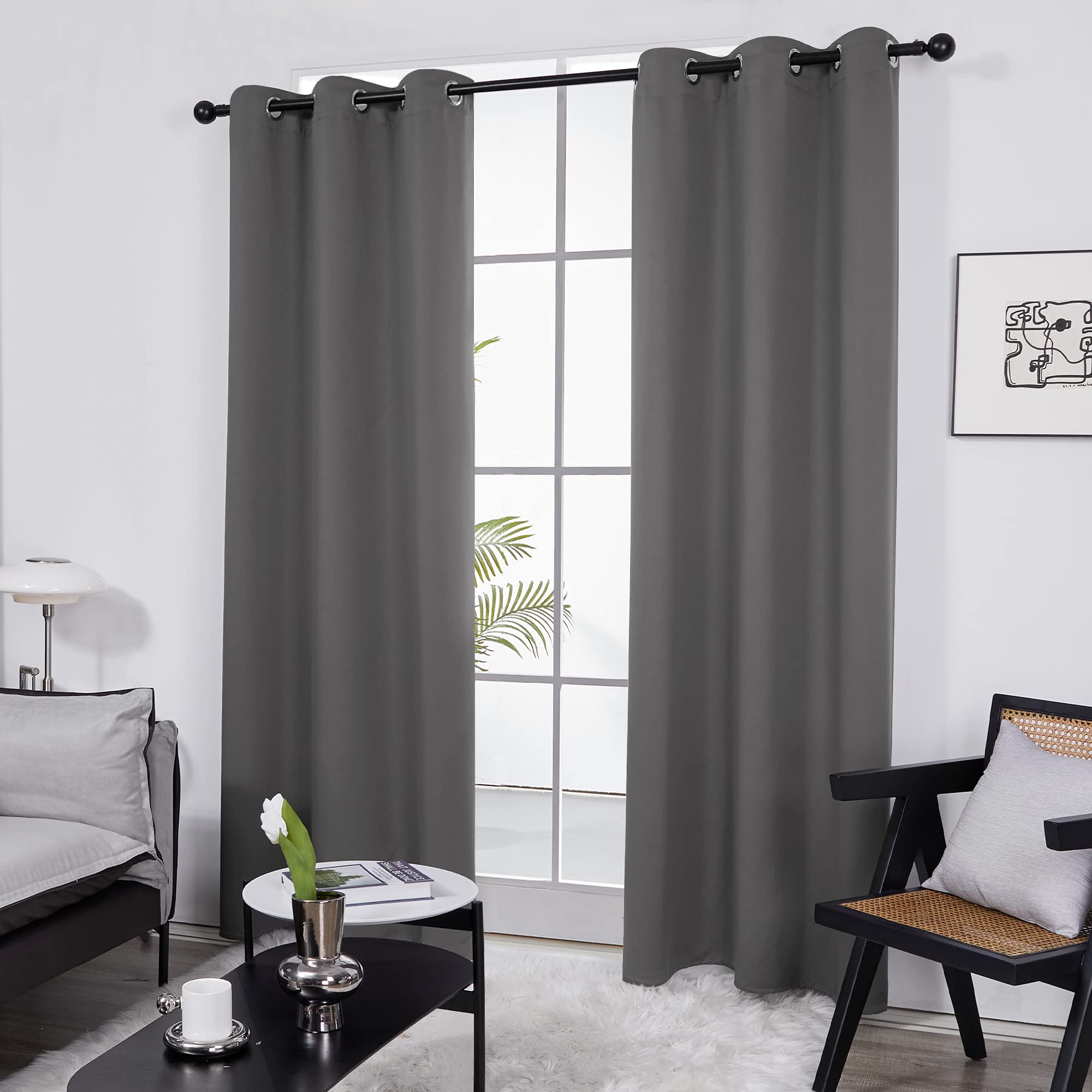 Deconovo Blackout Curtains - Thermal Insulated Room Darkening Drapes for Living Room, Bedroom, Nursery & Kitchen - Light Grey Grommet Top Window Curtains (42x120 Inch, 1 Panel) - Perfect for Home Theater, Daytime Napping & Energy Efficiency