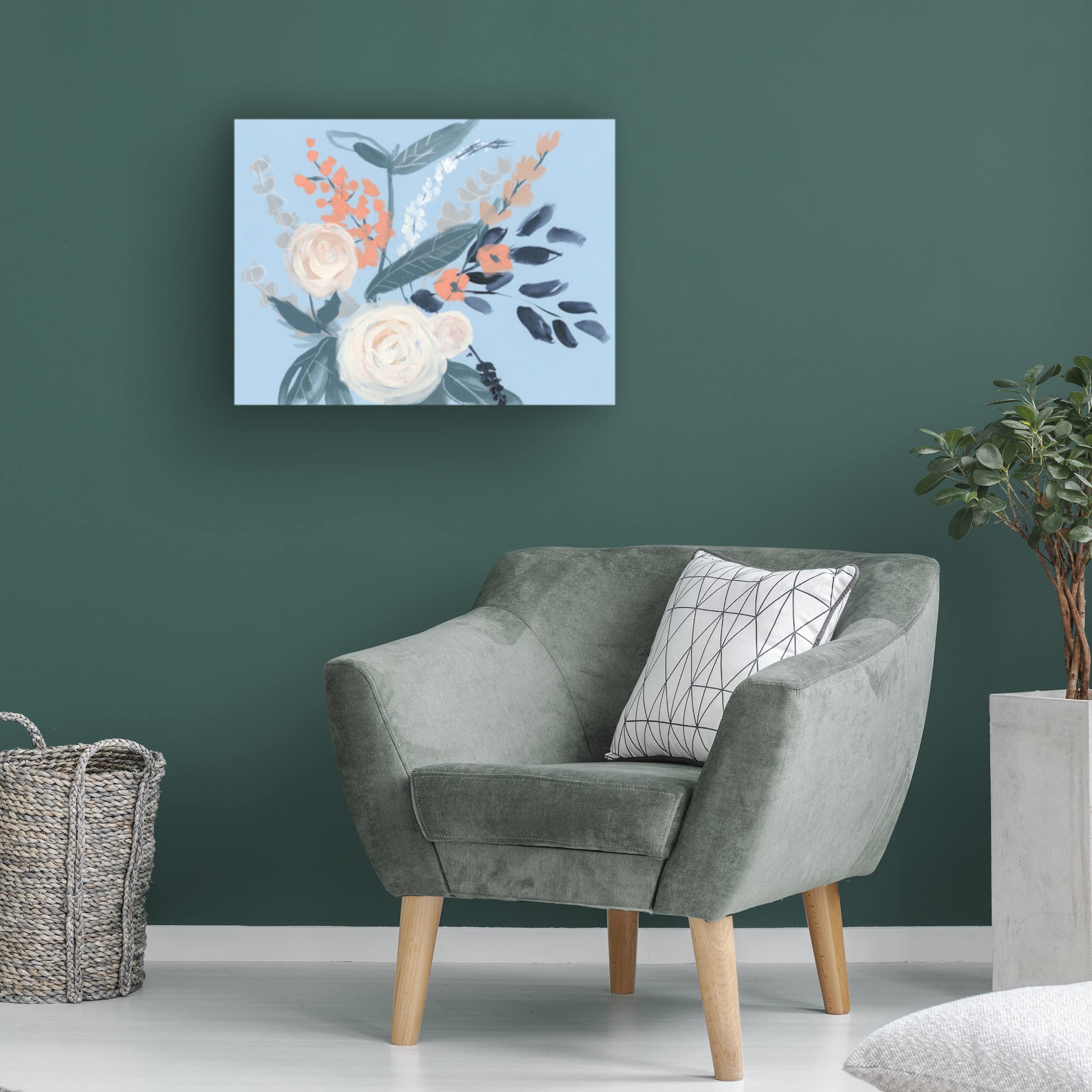 Jennifer Goldberger 'Eucalyptus Bouquet on Blue II' Canvas Wall Art Print - Modern Floral Home Decor for Living Room, Bedroom & Office